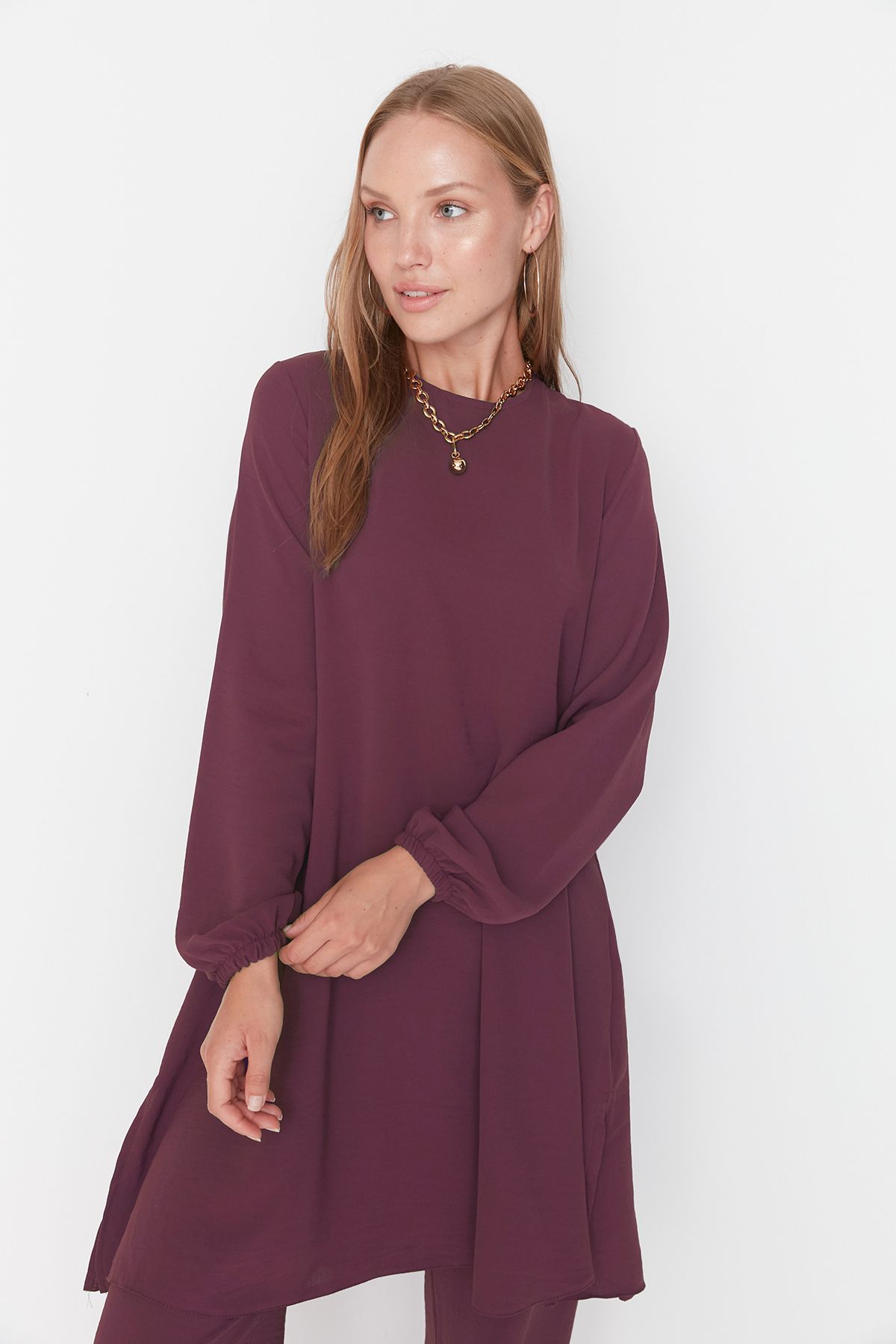 Trendyol Modest-Υφαντό κοστούμι Aerobin - Βαμβακερό μανίκι, ελαστικό φαρδύ πόδι, τουνίκ και παντελόνι TCTSS22US0023 3