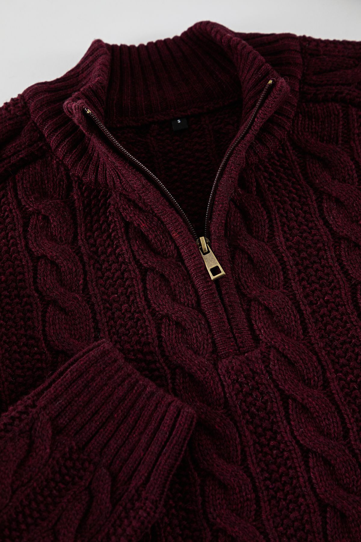 Trendyol Collection-Unisex-Strickpullover aus burgunderrotem Haar – halber Rollkragenpullover mit Reißverschluss TMNAW21KZ0737 7