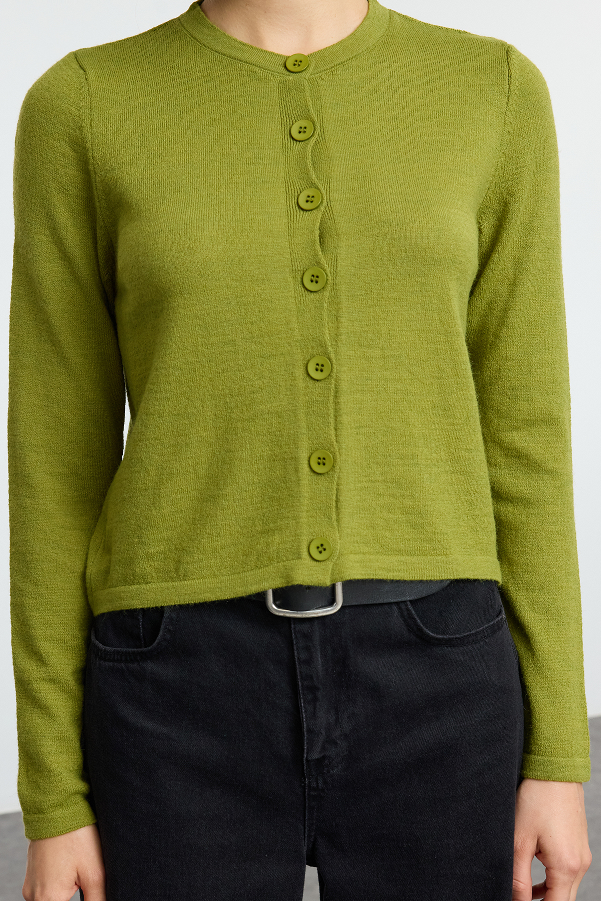 Trendyolmilla  Yeşil Yünlü Ceket Görünümlü Triko Hırka TWOAW25HI00049 - Görsel 4