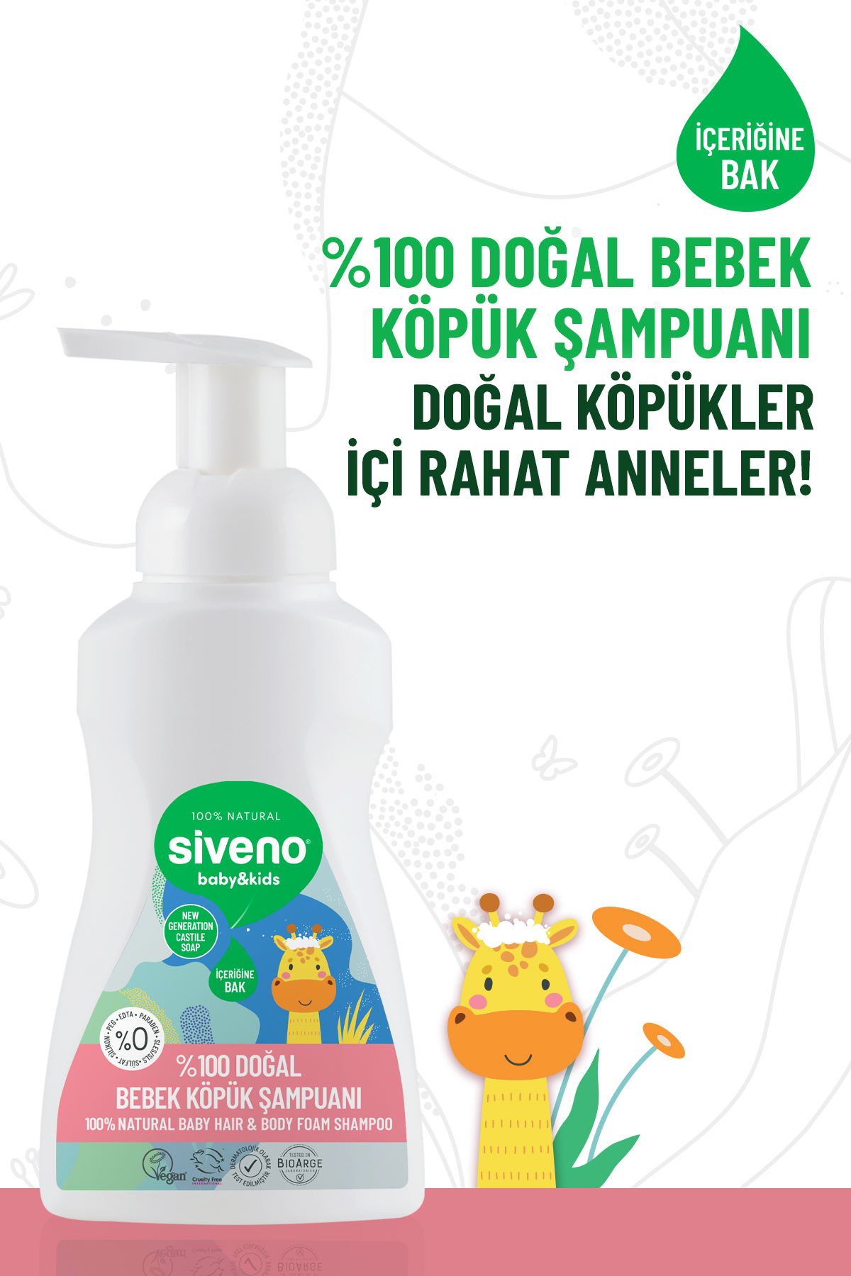 Siveno %100 Doğal Bebek Köpük Şampuanı Yenidoğan Saç ve Vücut İçin Nemlendirici Bitkisel 250 ml X 3 Adet fotoğrafı 4 (önizleme)