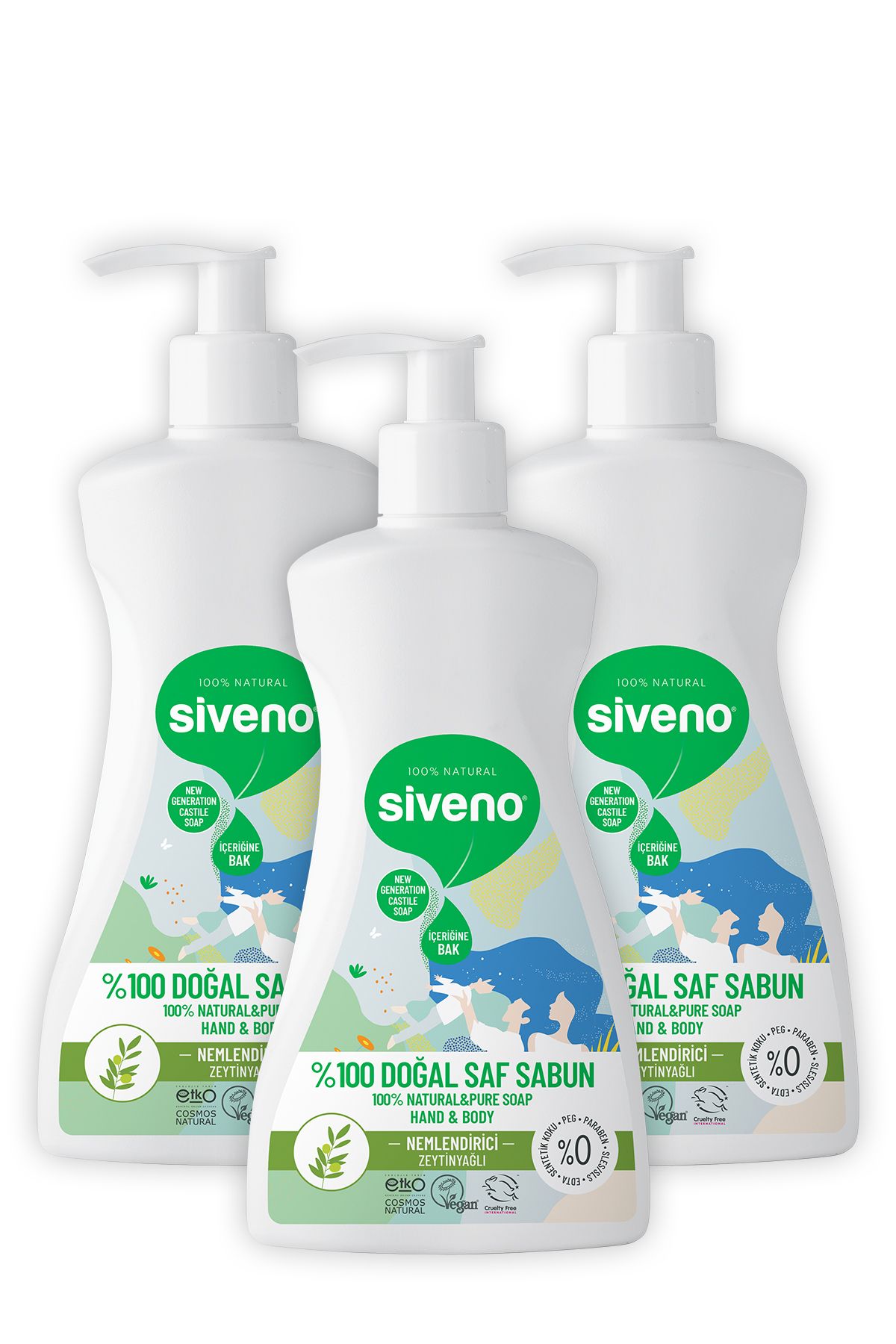 صابون مایع 100 ٪ طبیعی روغن زیتون تصفیه وگان 300 میل X 3 قطعه Siveno