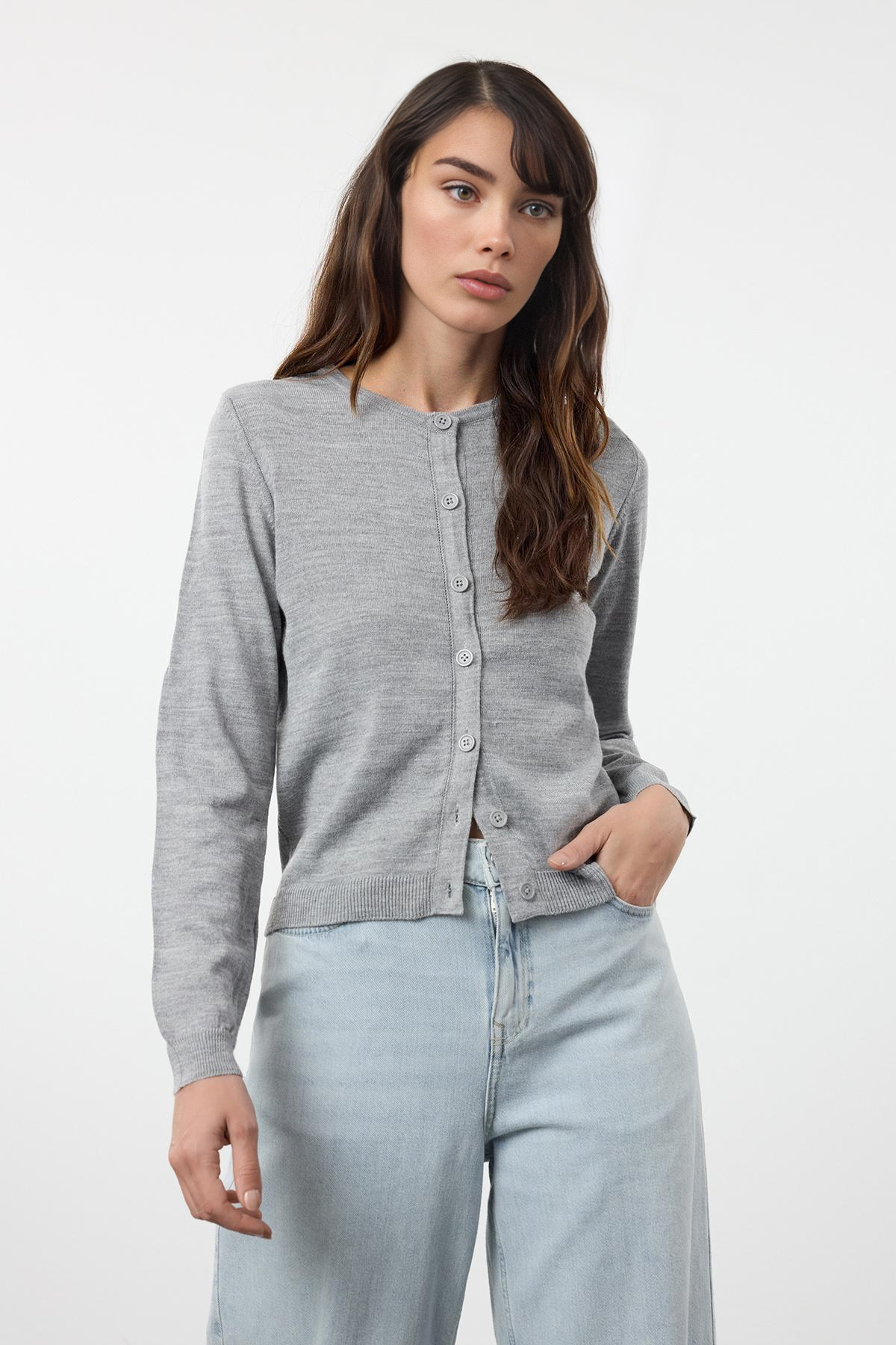 Trendyolmilla  Lacivert-Gri İkili Paket Bisiklet Yaka Triko Hırka TWOAW25HI00344 - Görsel 4