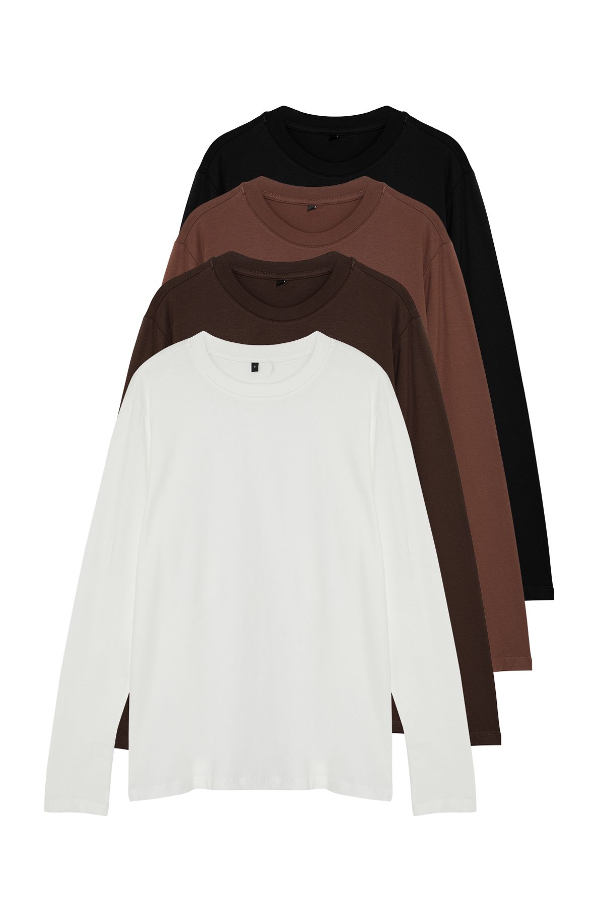 Edit by Trendyol-Pachet de 4 tricouri pentru bărbați, negru-maro-ecru, slim fit, 100% bumbac - TEDAW25TS00011 2