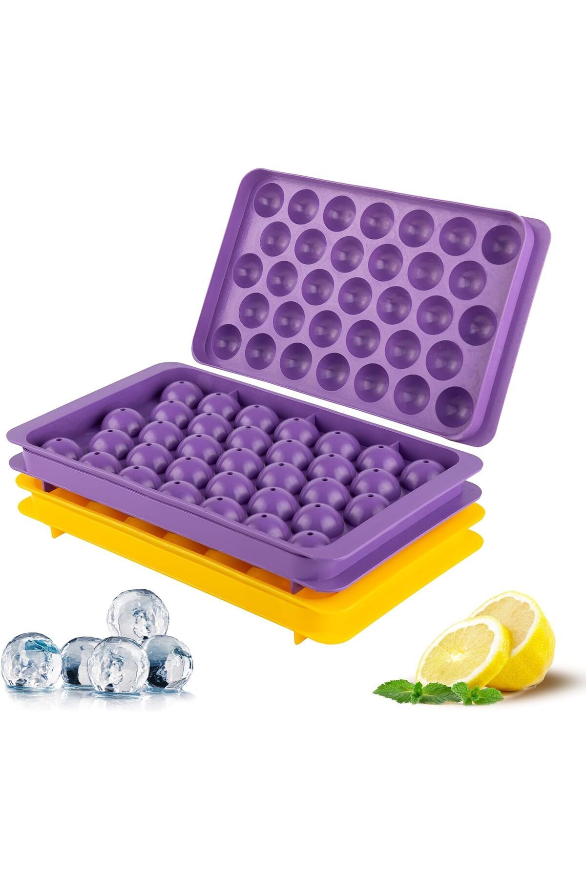 salesalbutik home Yuvarlak Buz Küpü Tepsisi - Dondurucu için Buz Küpü Tepsileri (2, Sarı/Mor, 66 pCS)