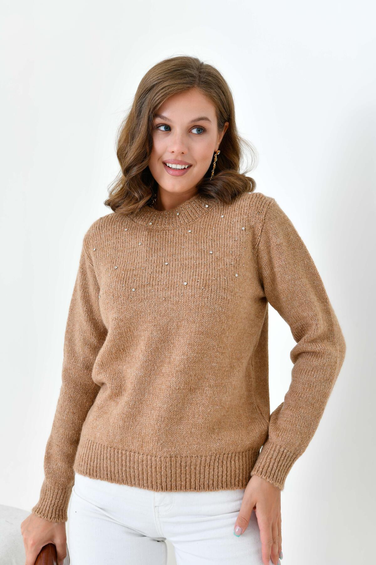 FTZ WOMEN  Kadın Boncuk İşlemeli Kazak Bisküvi 20741 - Görsel 4