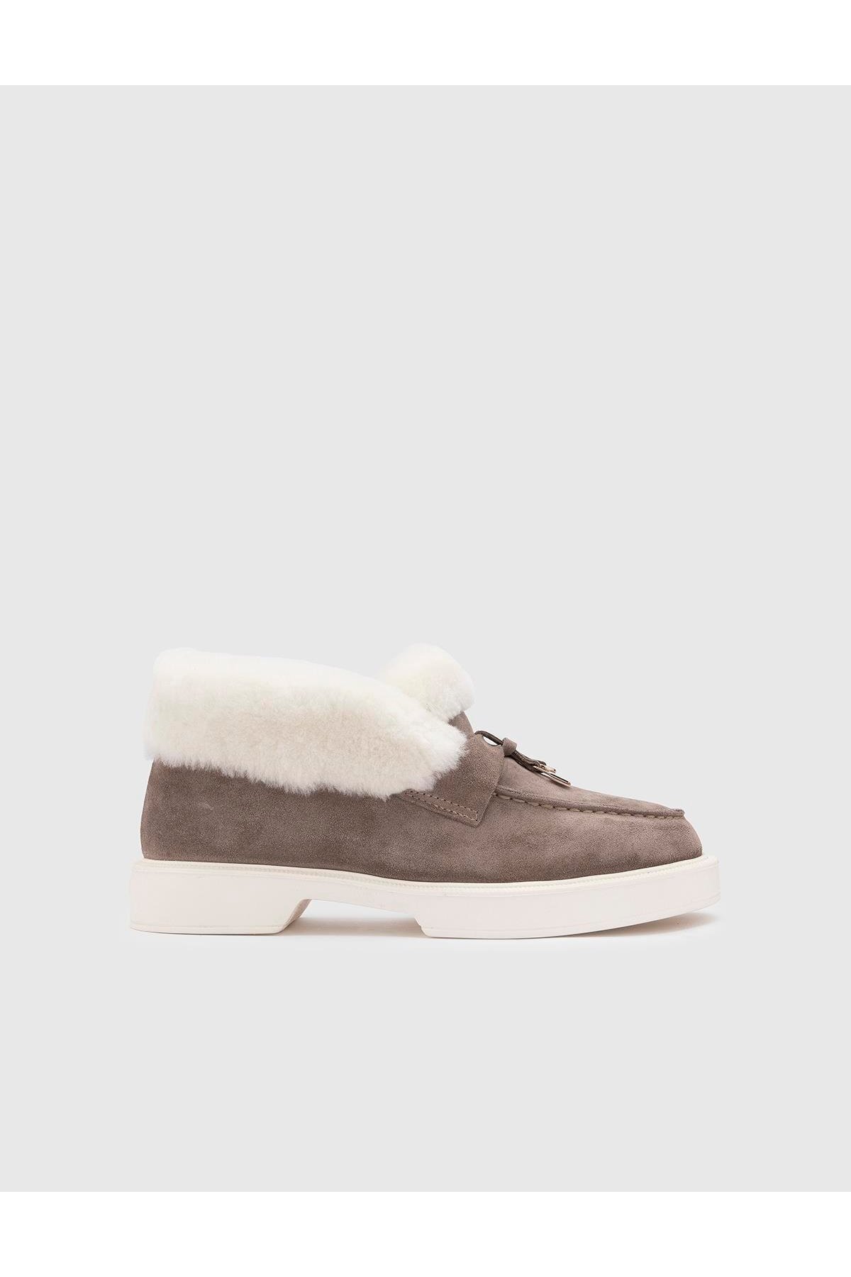 İLVİ-Fazai Genuine Suede Leather Women's Gray Fur Boots 3