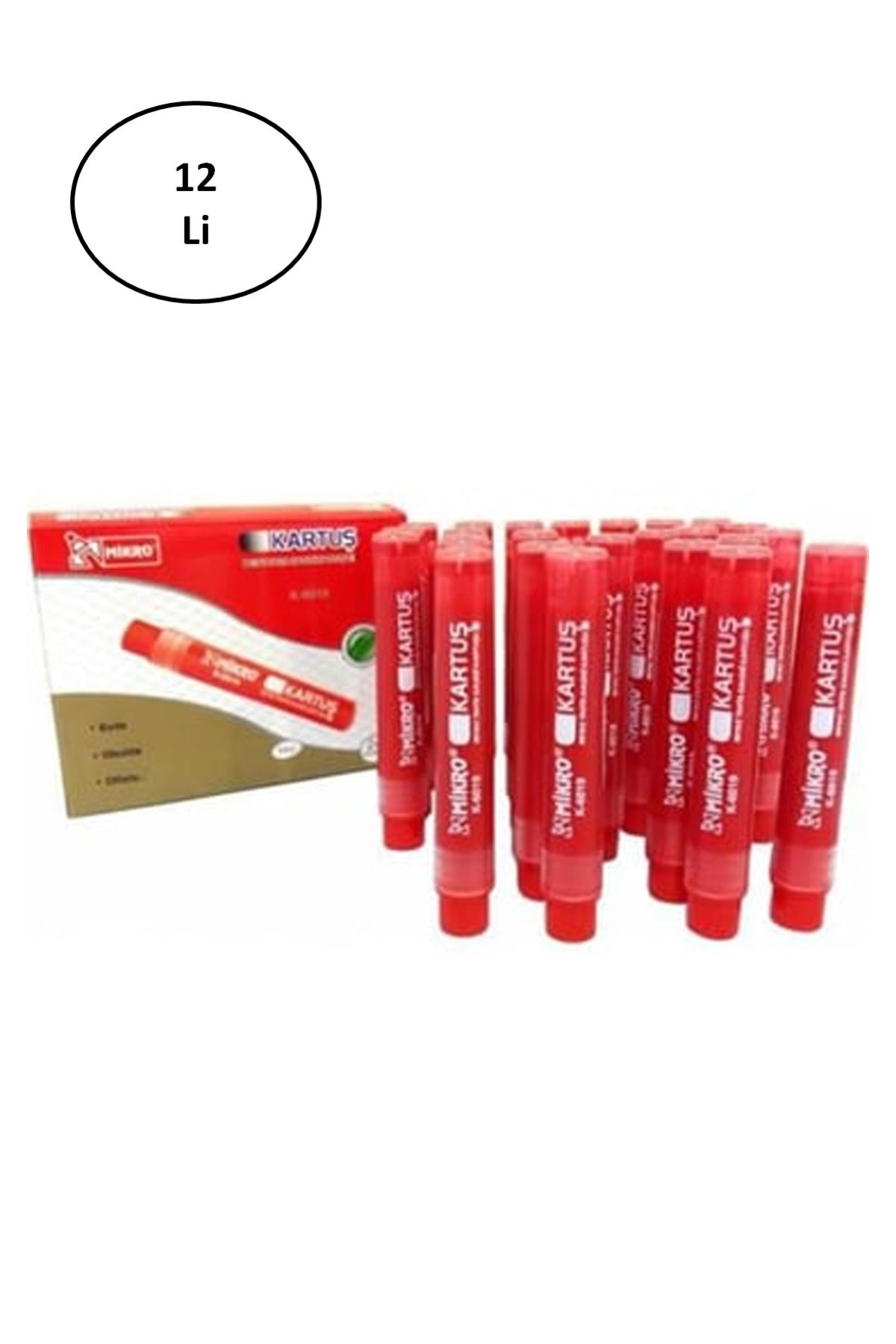 BirdoluSepet Mikro Mr-6019 Kartuşlu Beyaz Tahta Kalemi Kırmızı 12 li