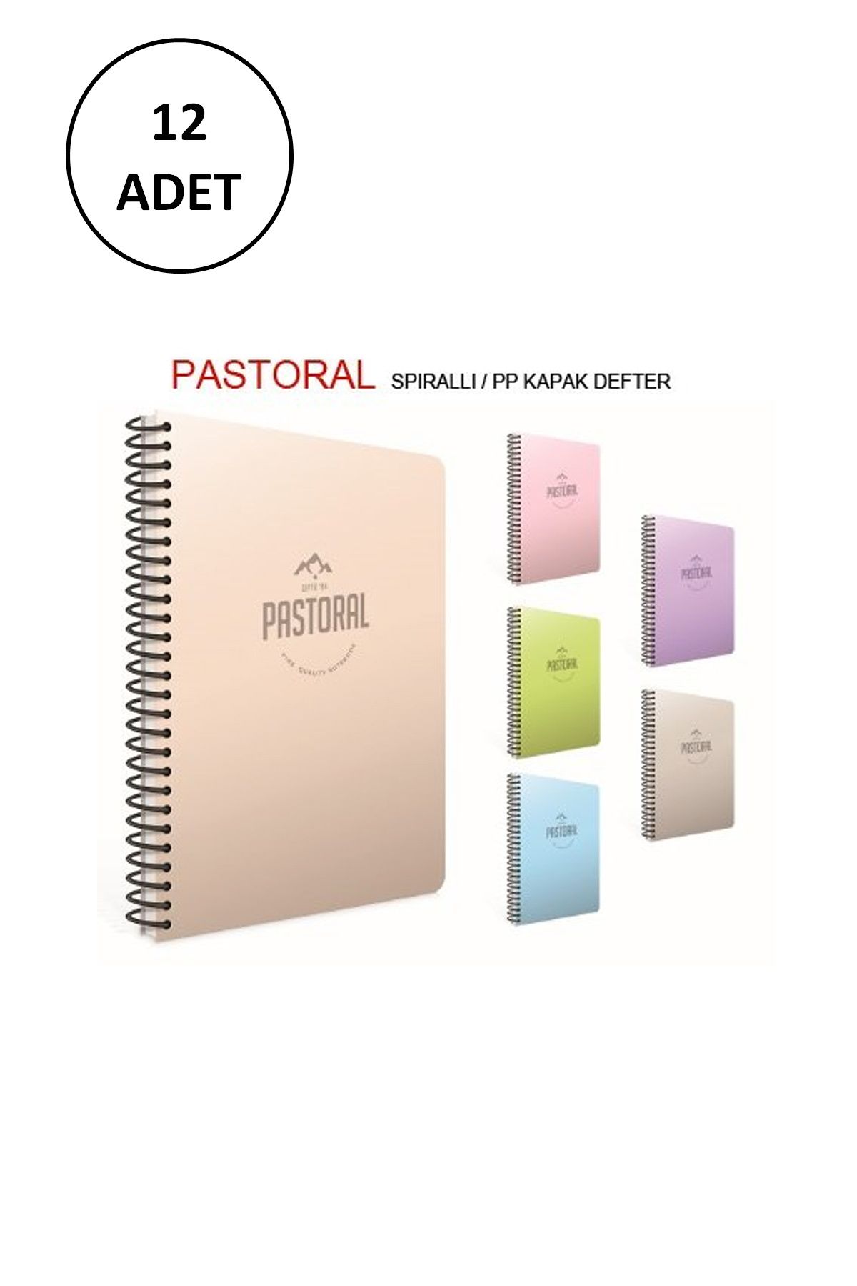 biltekno Pastoral A4 Spiralli PP Kapak Defter 96YP Çizgili 12 Adet