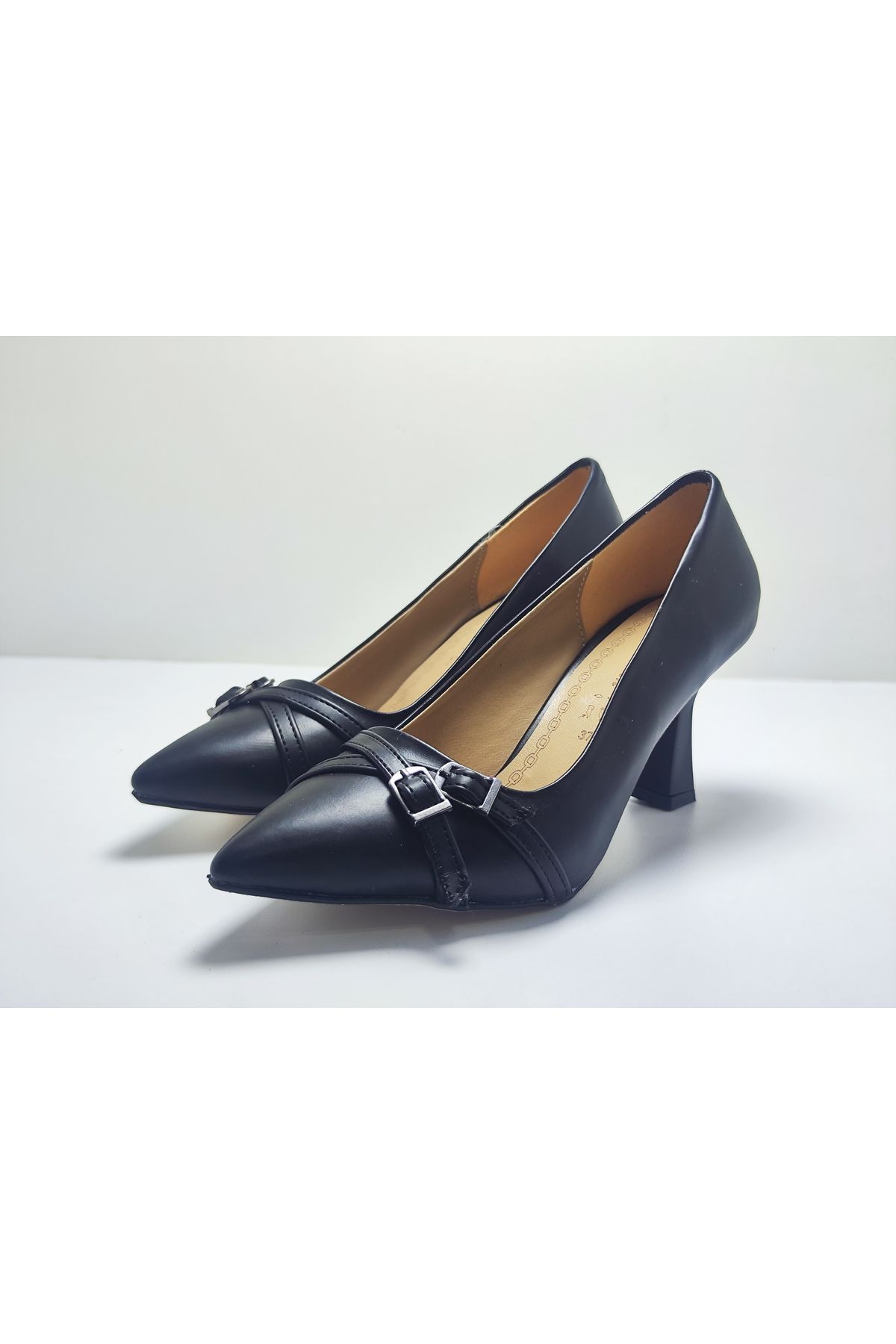 Hanedan-Black Thin Heeled Buckle Skin Sitletto Women's Shoes 3