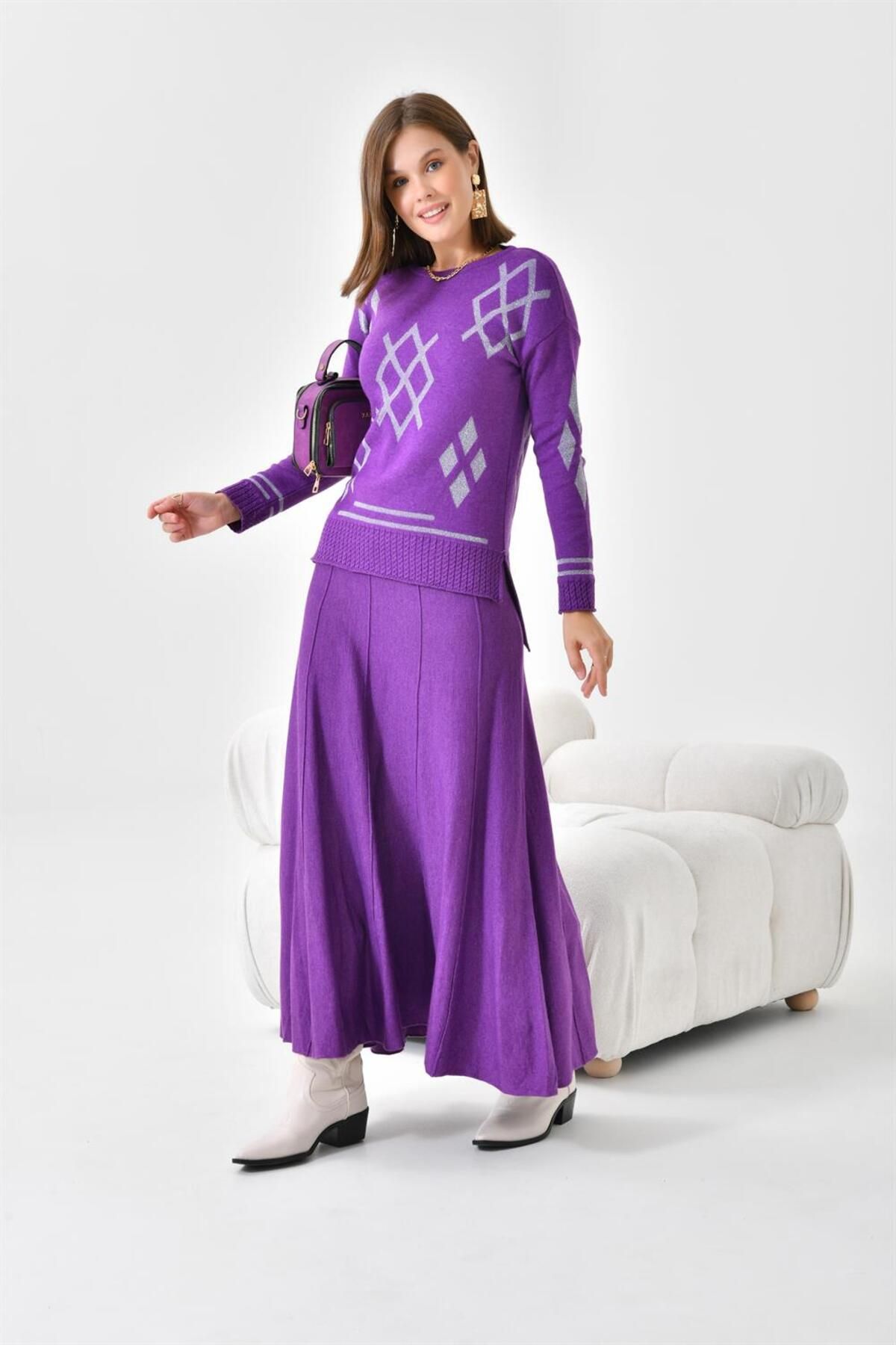 FTZ WOMEN-Women's Skirt Suit Purple 20559 2