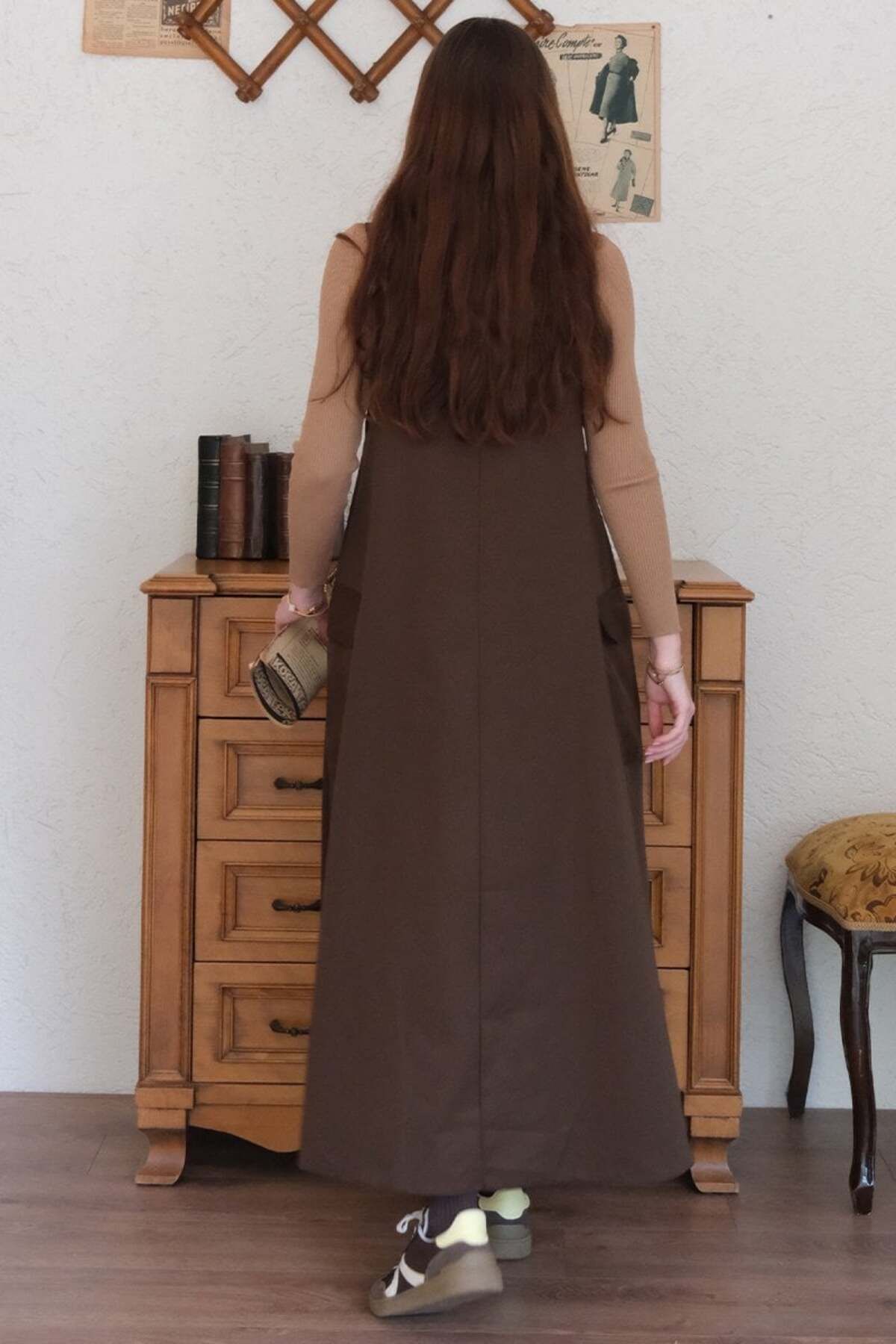 Ceylan Otantik-Chocolate Linen Skirt Salopet 8