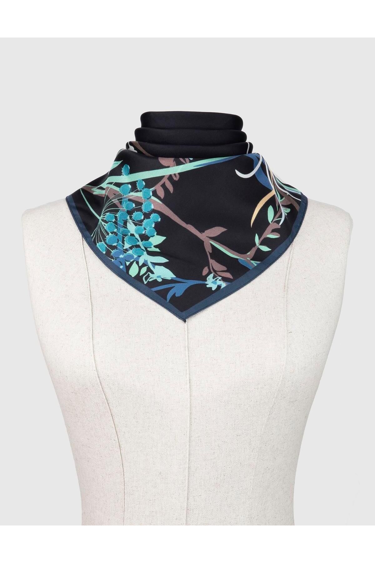 İLVİ-Pias Women's Scarf Navy Blue Silk Twill 3