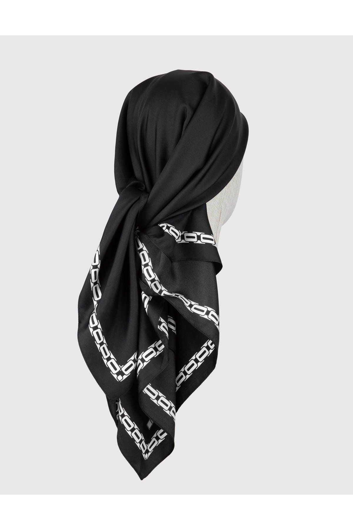 İLVİ-Mersa Women's Scarf White Black Silk Twill 1