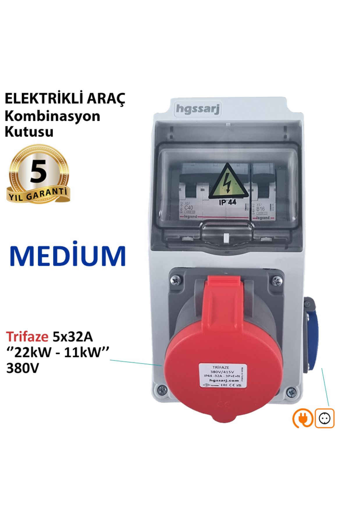 hgsşarj Elektrikli Araç Kombinasyon Kutusu MEDİUM 5x32A + 1x16A 22kW, 11kW