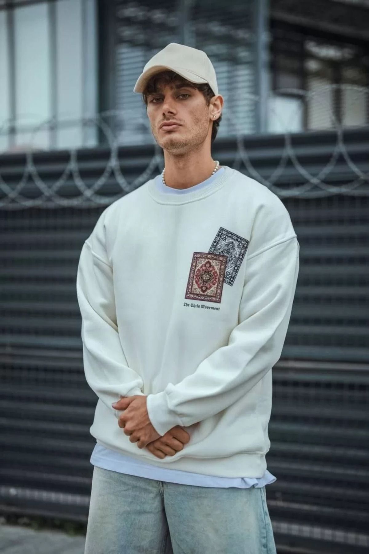 SA Alişveriş Dünyam Uzun Kol Bisiklet Yaka Baskılı SweatShirt - Beyaz