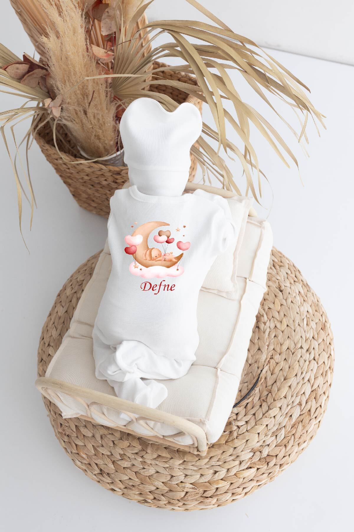 Bebe wini %100 Pamuk Baskılı 11’li İsimli Hastane Çıkışı-MN66-TAVŞAN AY ÜZERİNDE UYUYAN fotoğrafı 3 (önizleme)