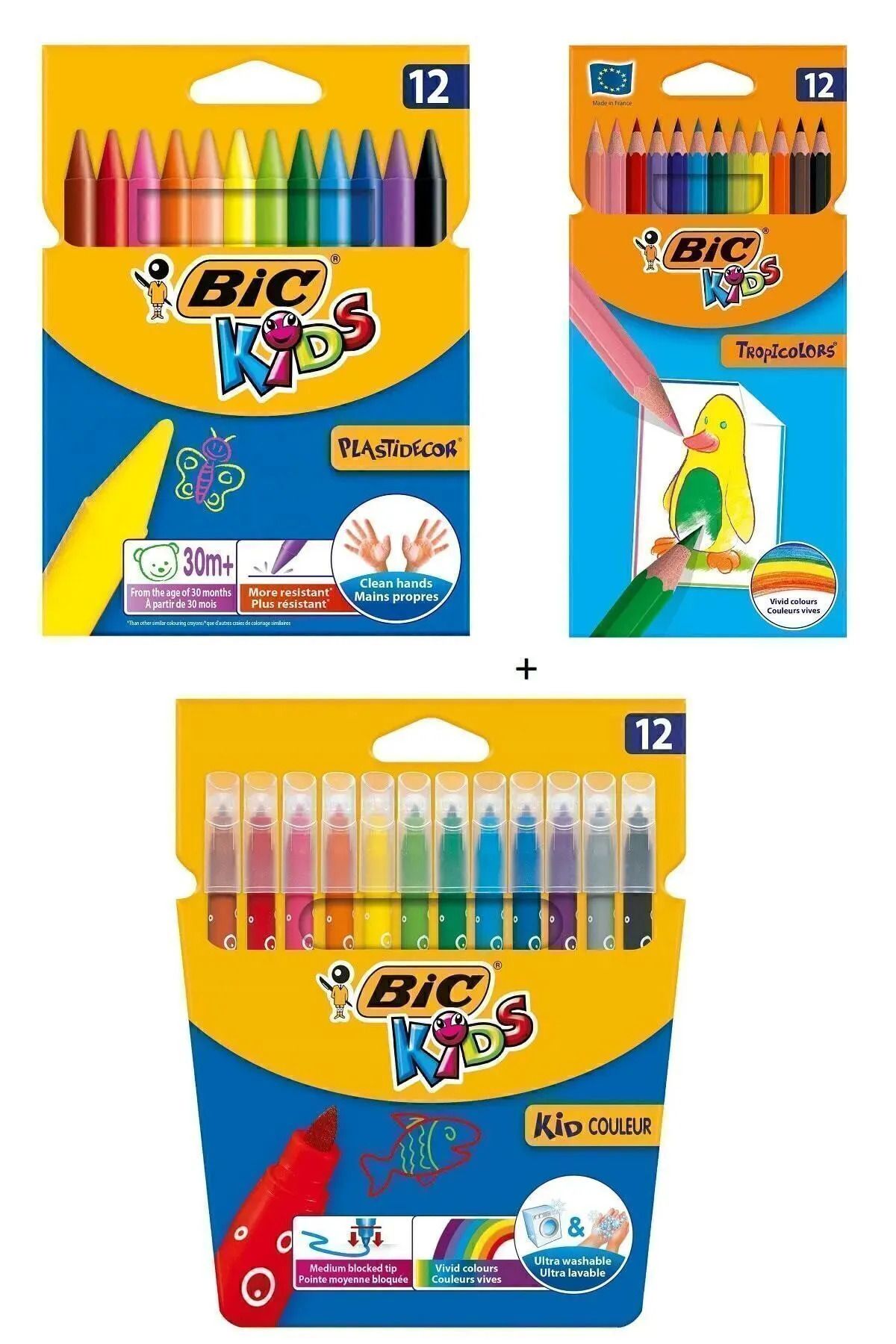 Bic Pastel Boya Kalemi 12'li Kuru Boya Kalemi 12'li Yıkanabilir Keçeli Boya Kalemi 12'li