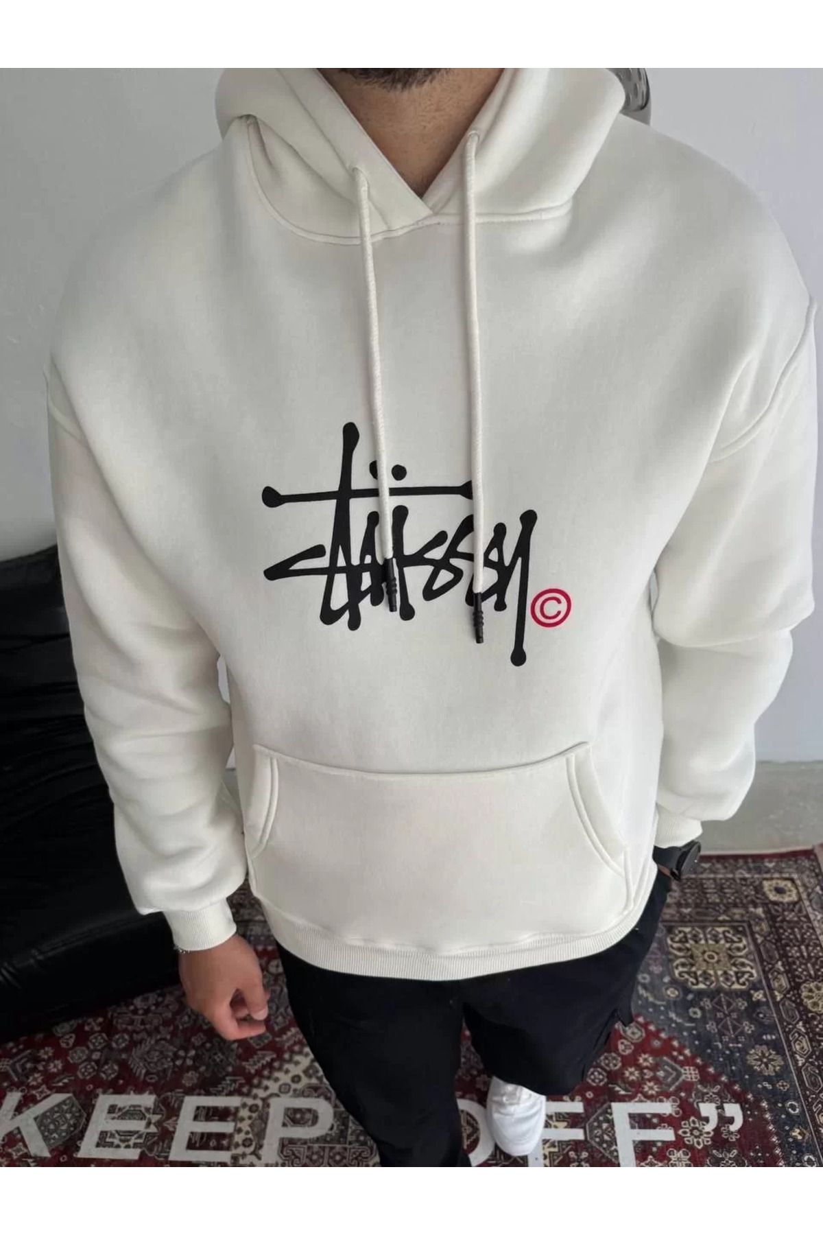 SA Alişveriş Dünyam Üç İplik Kapşonlu Baskılı SweatShirt - Beyaz