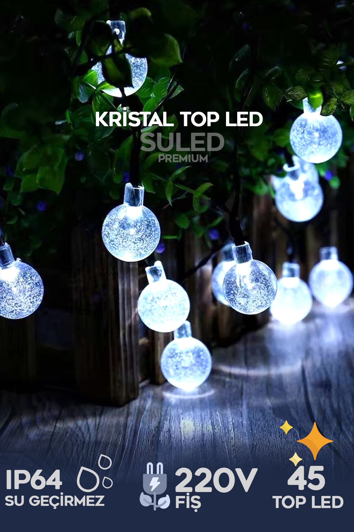 Dekoratif Top Led Işık Kristal Efektli İç Mekan & Bahçe Aydınlatması 220V Fişli 45 Top Led