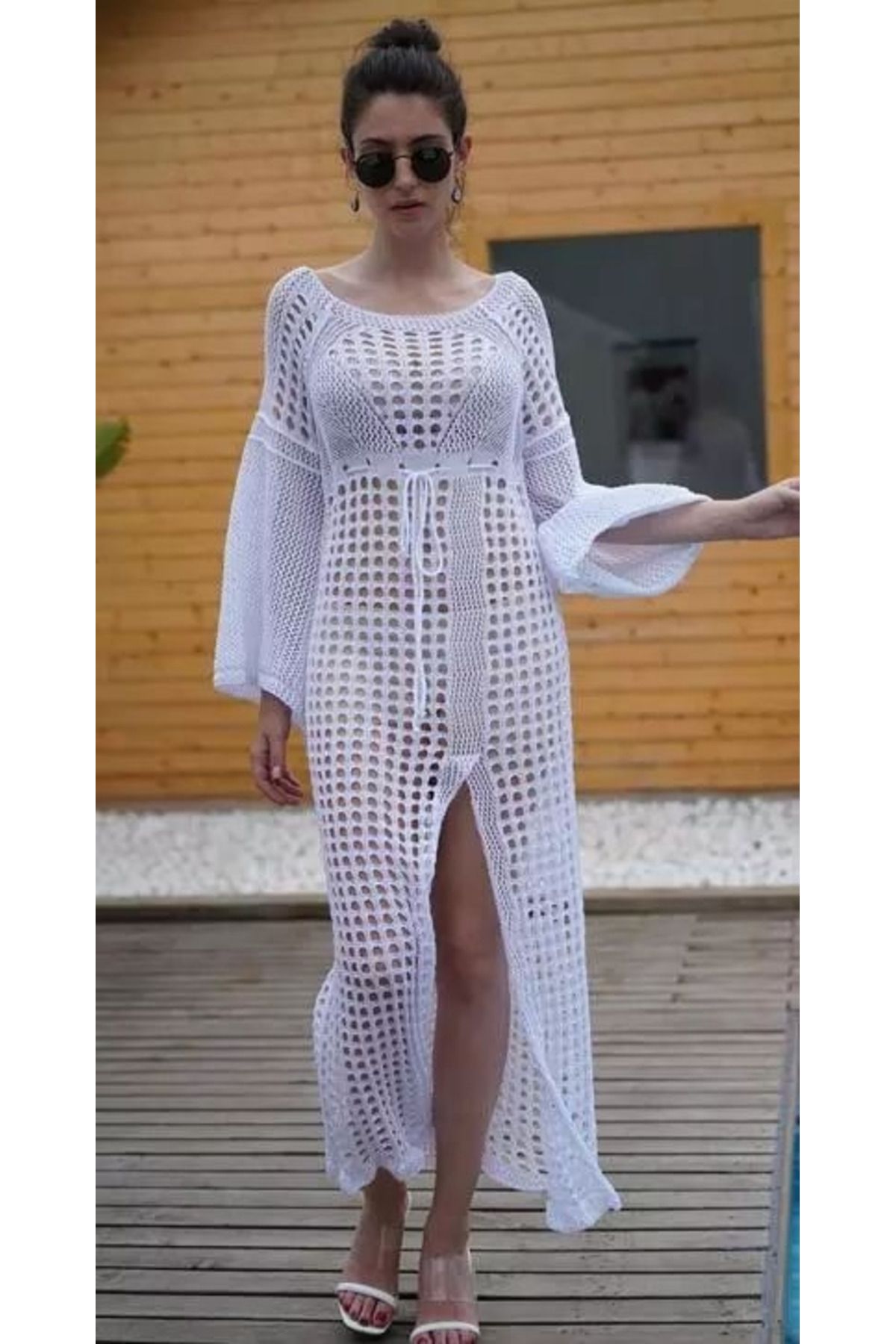leyla sanat sanata yeni bir bakış açısı leyla sanat sanata yeni bir bakış açısı Kadın Ispanyol Kollu Triko Tam Boy Pareo