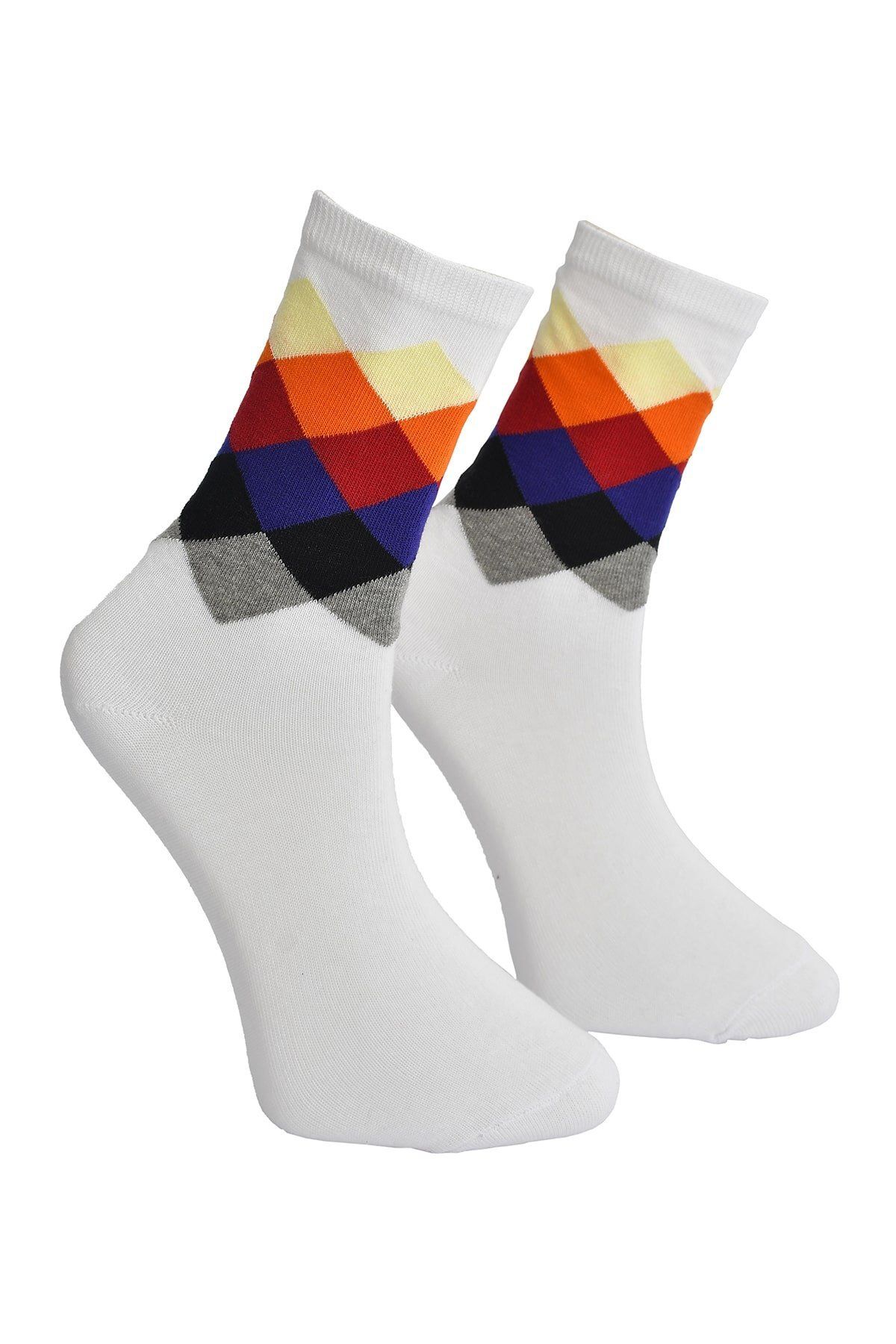PİNK STAR Unisex Renkli Kare Çorap Beyaz - LksÇrp16
