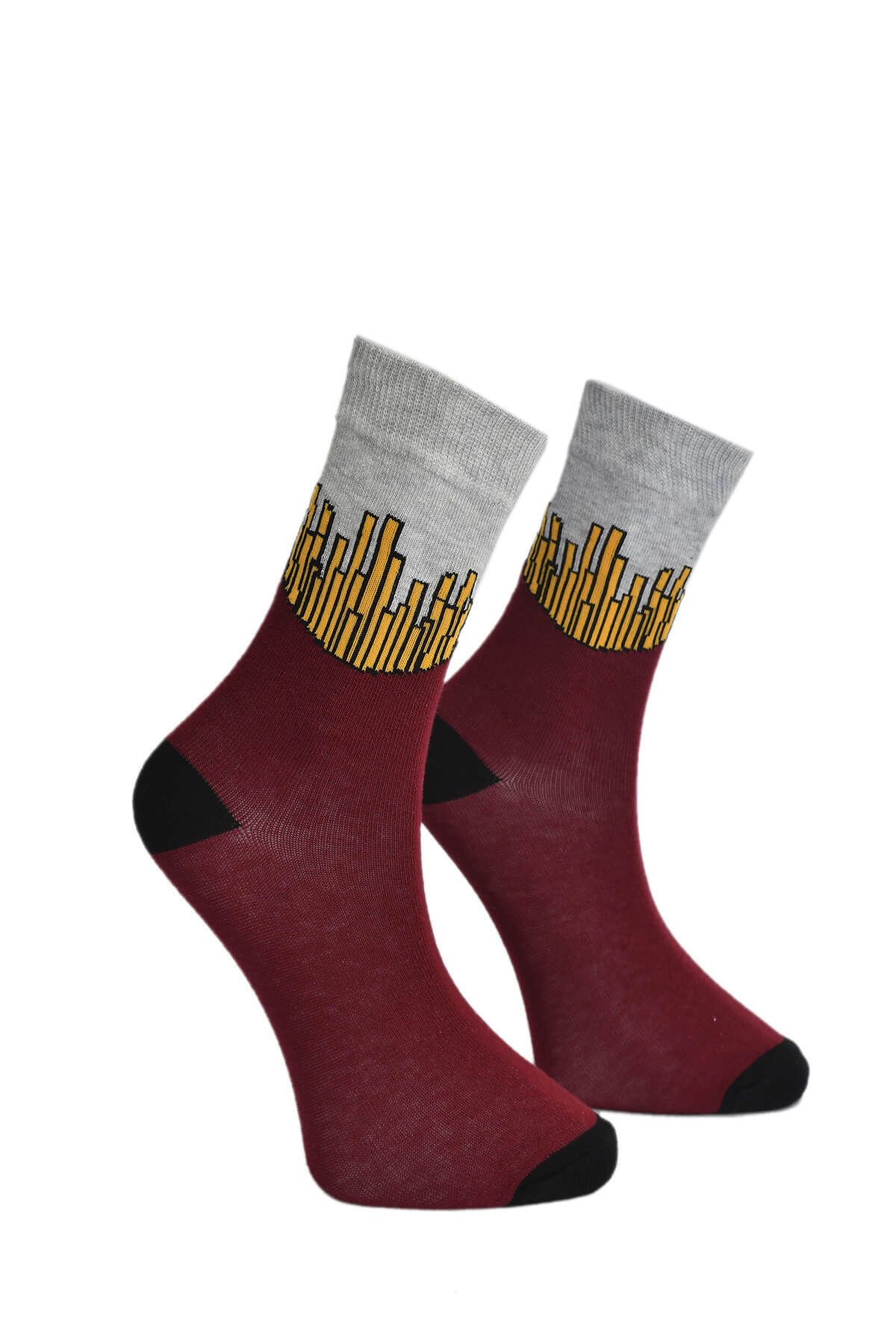 PİNK STAR Unisex Patates Kızartması Çorap Bordo - LksÇrp24