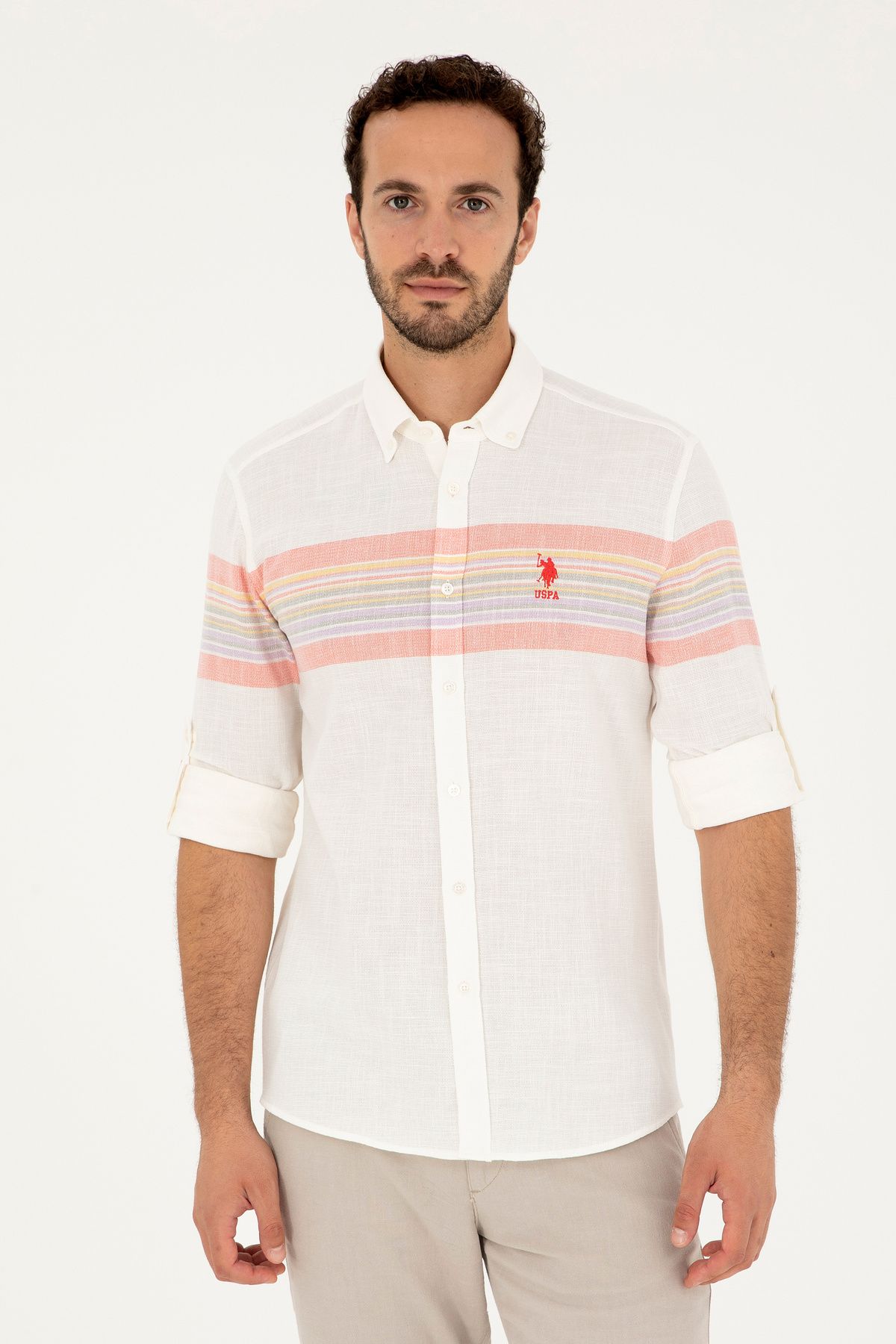 پیراهن آستین بلند مردانه شکوفه اناری 50283790-VR239 U.S. Polo Assn.