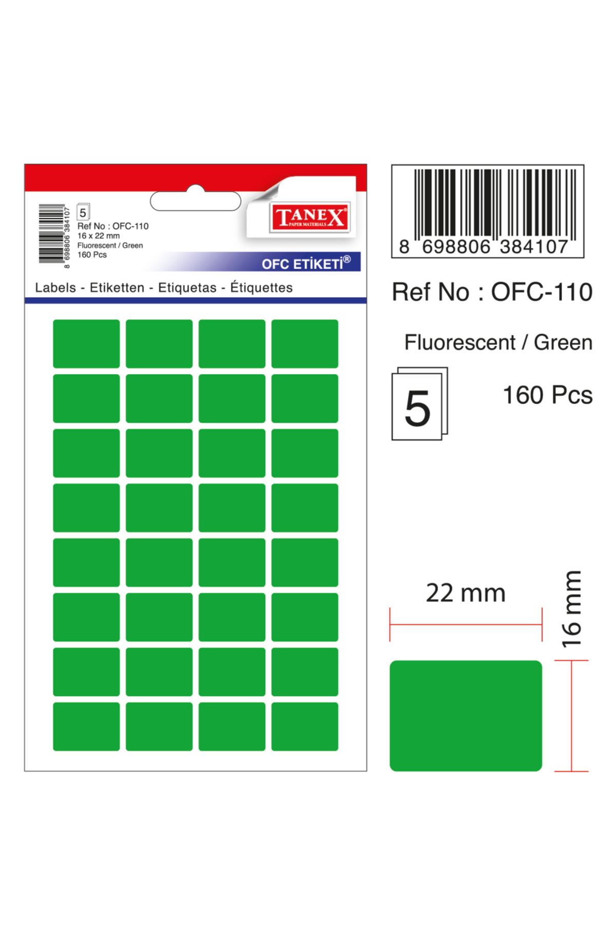 Tanex Etichetă De Birou Ofc-110 Flo Green - One Size