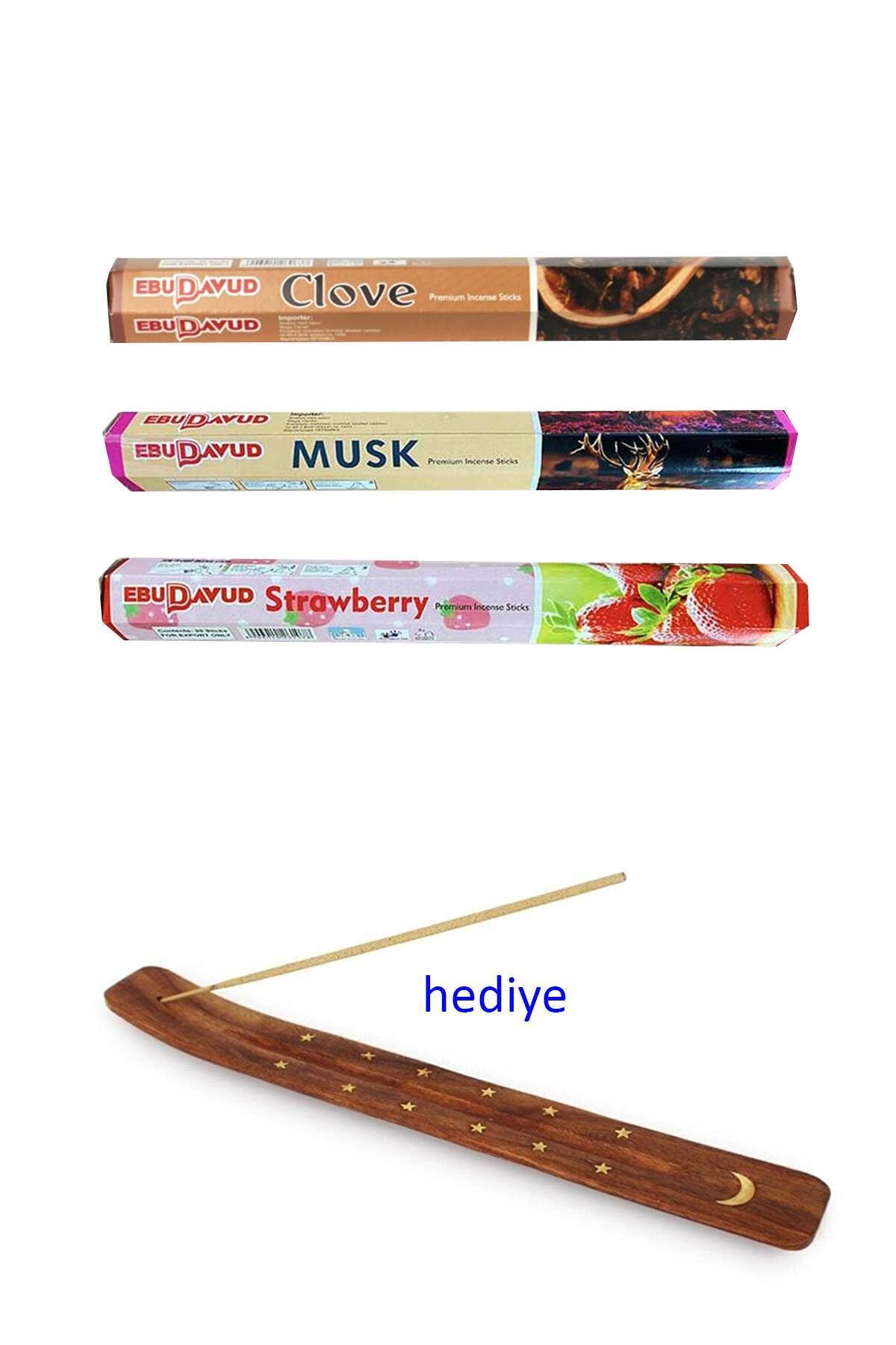 karadağsb 3 Paket 20 Çubuklu Tütsü Musk - Clove - Strawberry - Kayık Hediyeli