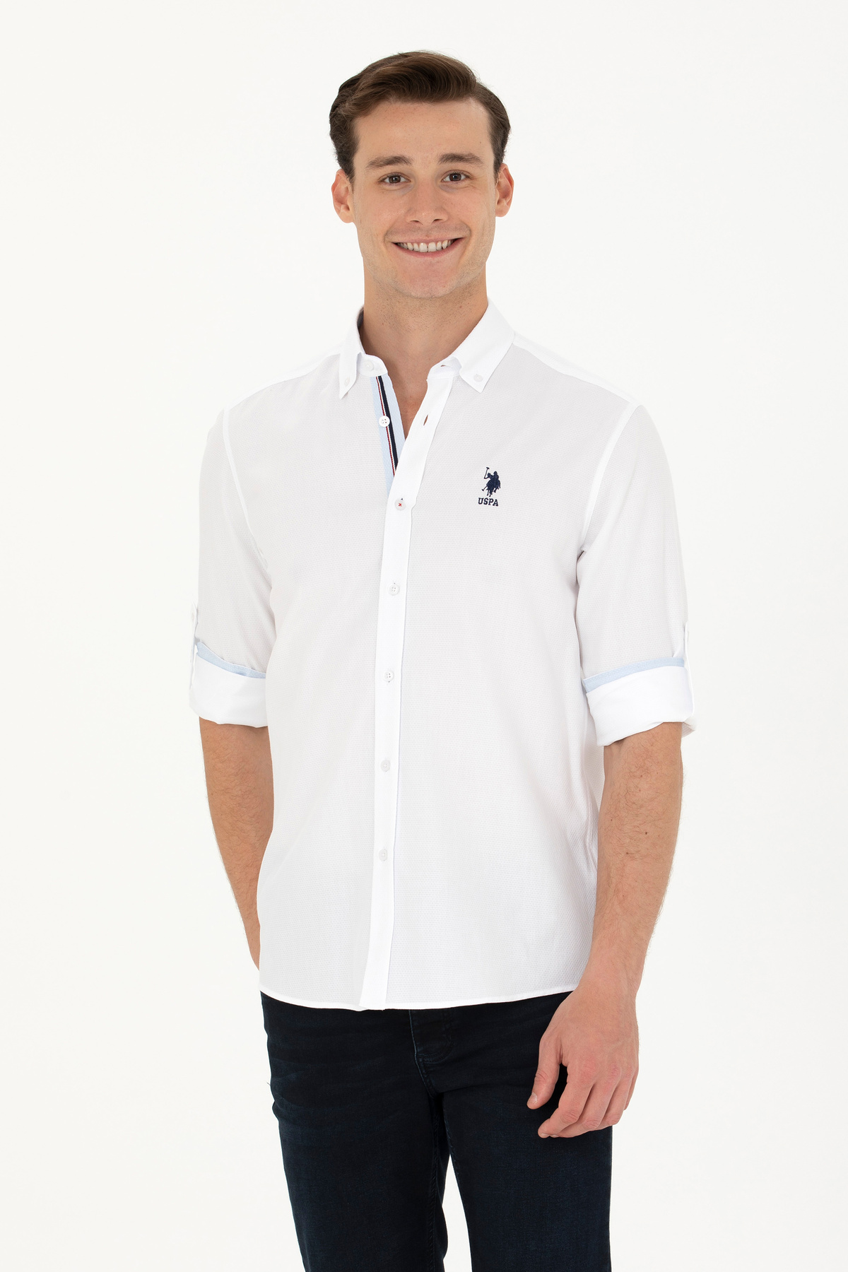 یو اس پولو پیراهن آستین بلند مردانه سفید 50272300-VR013