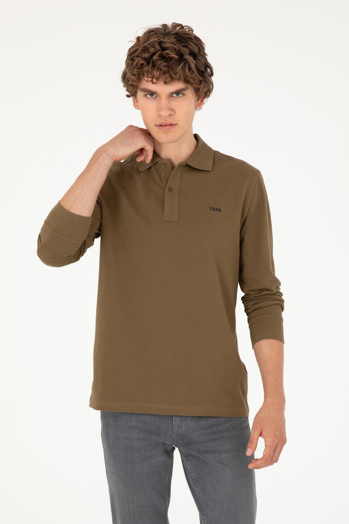 U.S. Polo Assn.-Men's Regular Fit Polo Neck Khaki Basic Sweatshirt 50295169 -Vr027 1