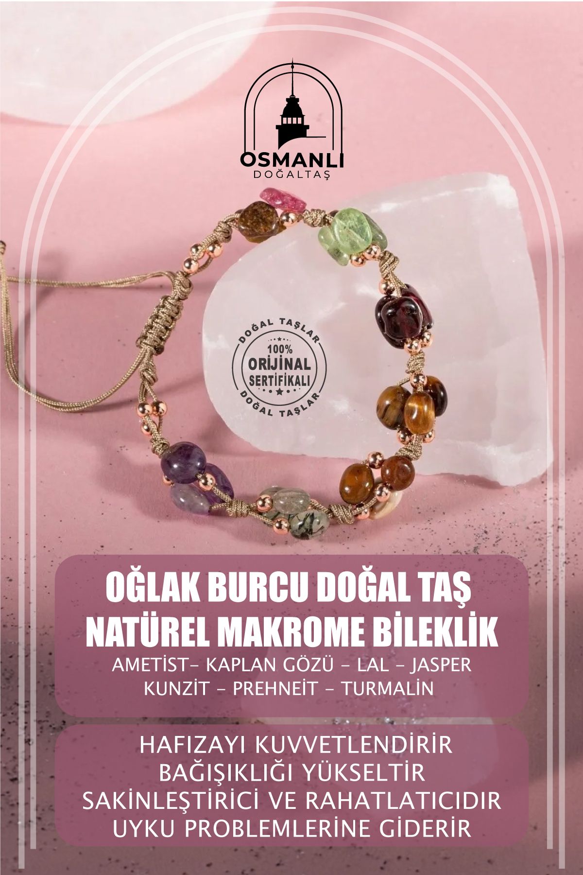 Oğlak Burcu Doğal Taş Natürel Makrome Bileklik