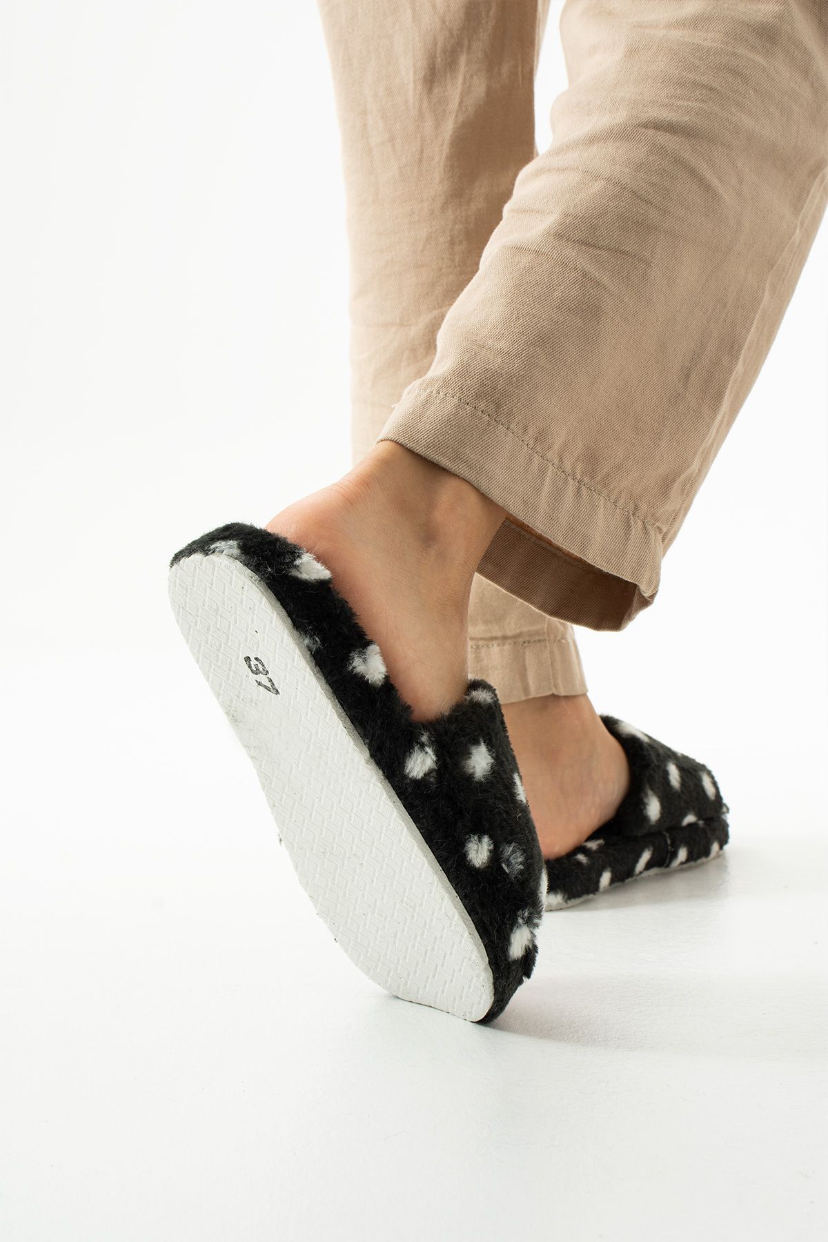 Moda Devrin-Černé Puntíkované otevřené pantofle Domácí pantofle 8