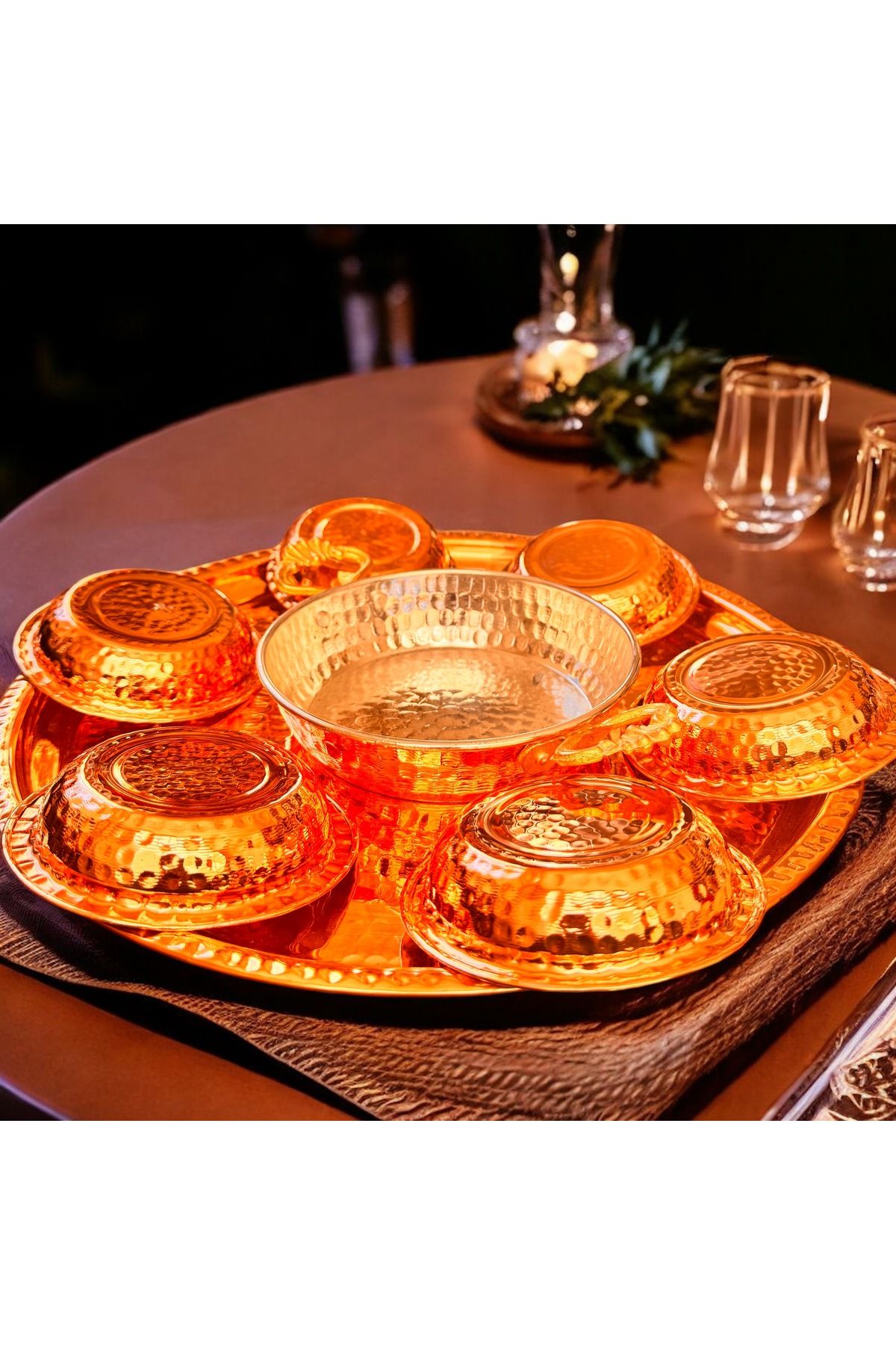 MY ZEY-Copper Set Breakfast Serving Pan and Sauce Tray Set 6