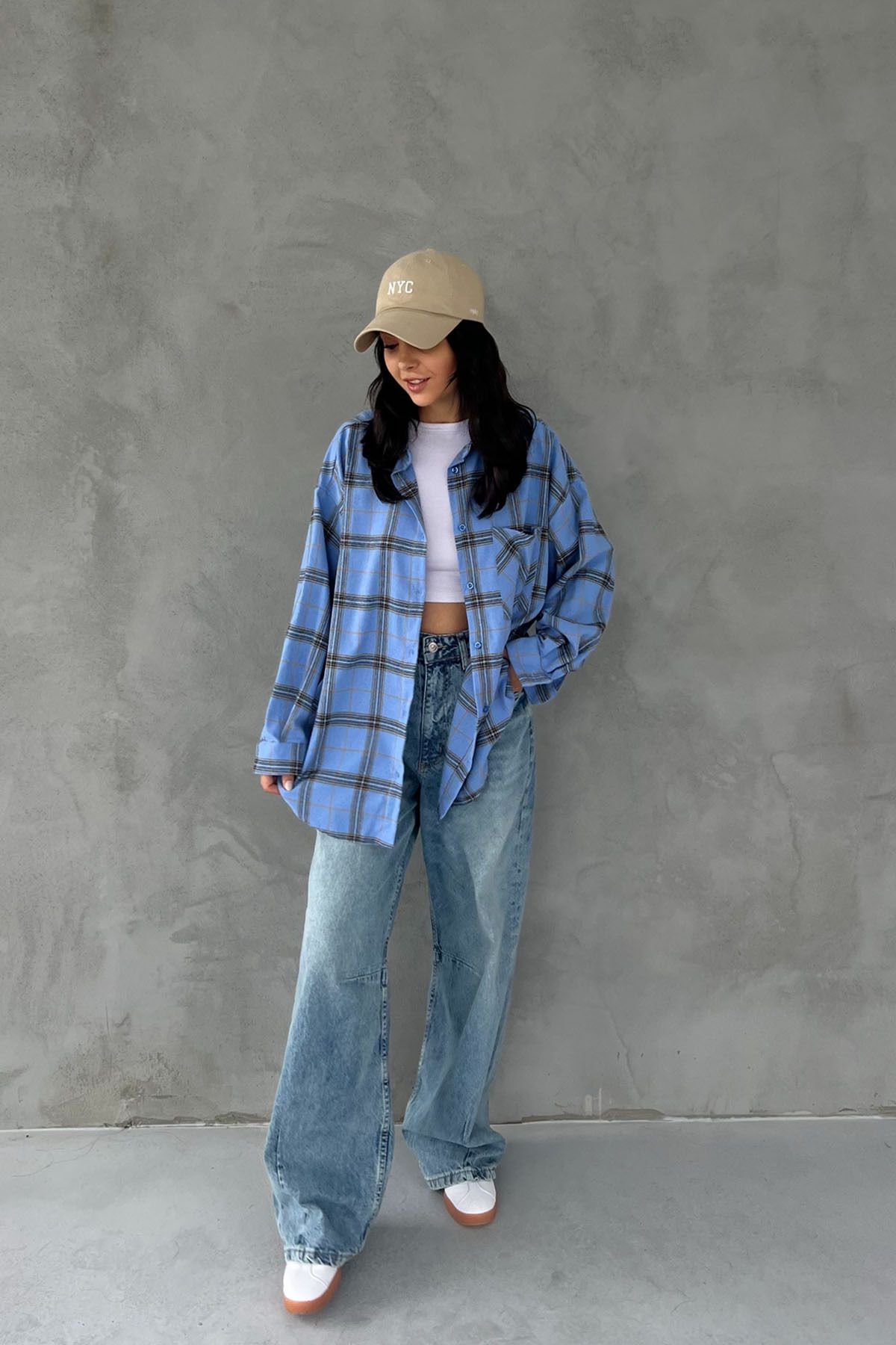 Seda Yalçın Atelier-Blue Plaid Long Sleeve Shirt 2