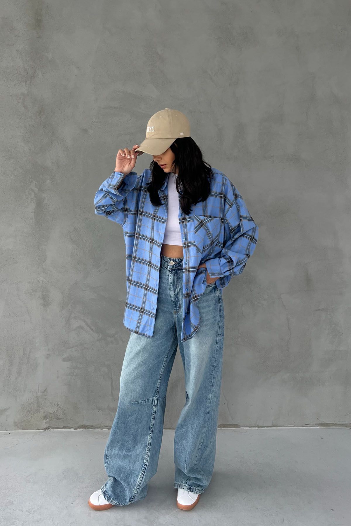 Seda Yalçın Atelier-Blue Plaid Long Sleeve Shirt 3