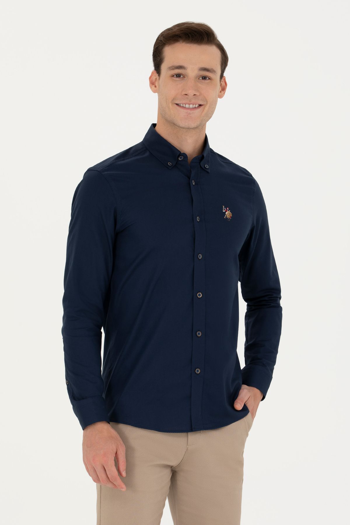 U.S. Polo Assn.-Férfi sötétkék hosszú ujjú alap ing 50271276-VR033 3