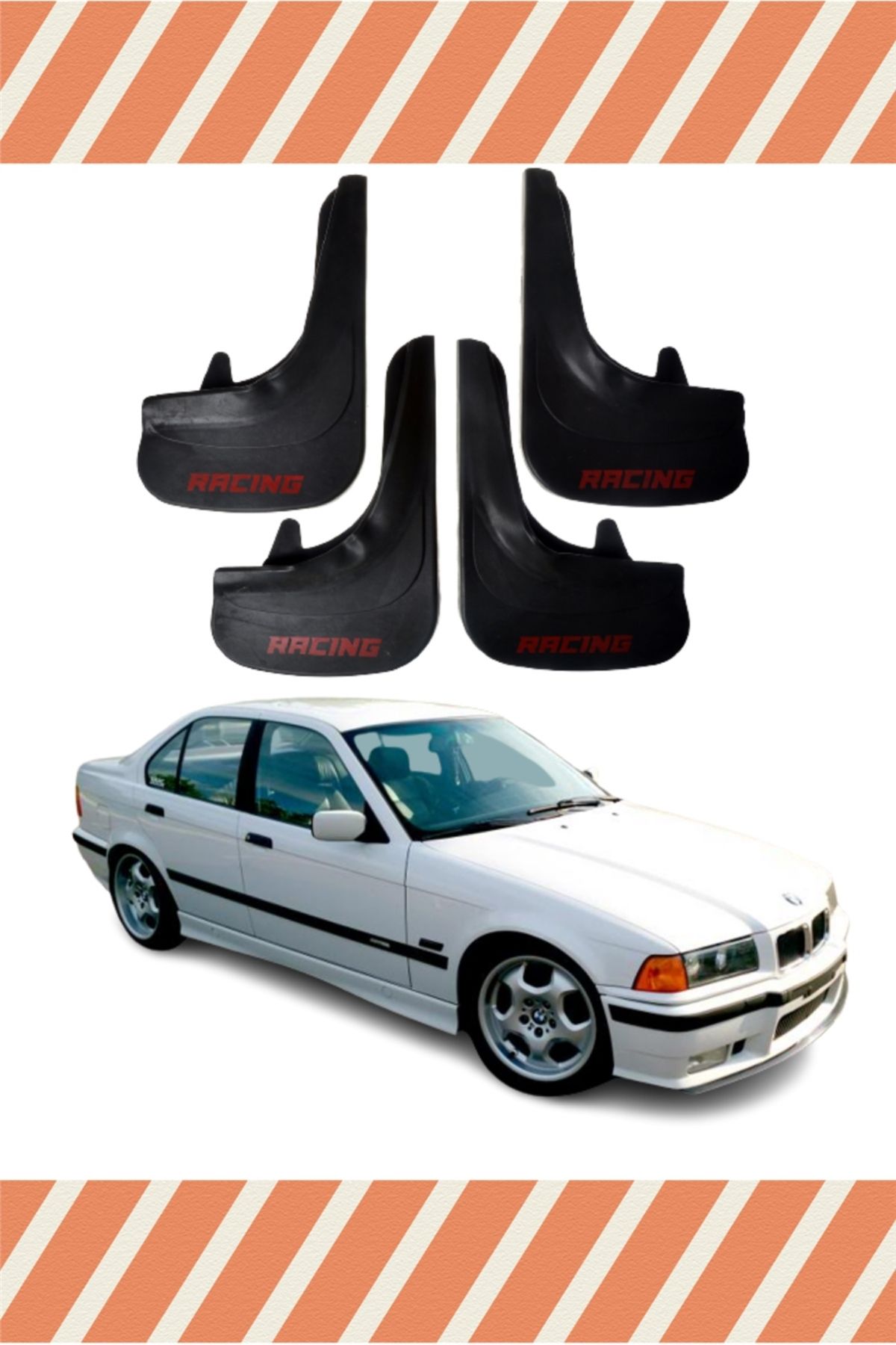 Alpax BMW E36 Racing yazılı 4’lü tozluk çamurluk paçalık sportif koruma