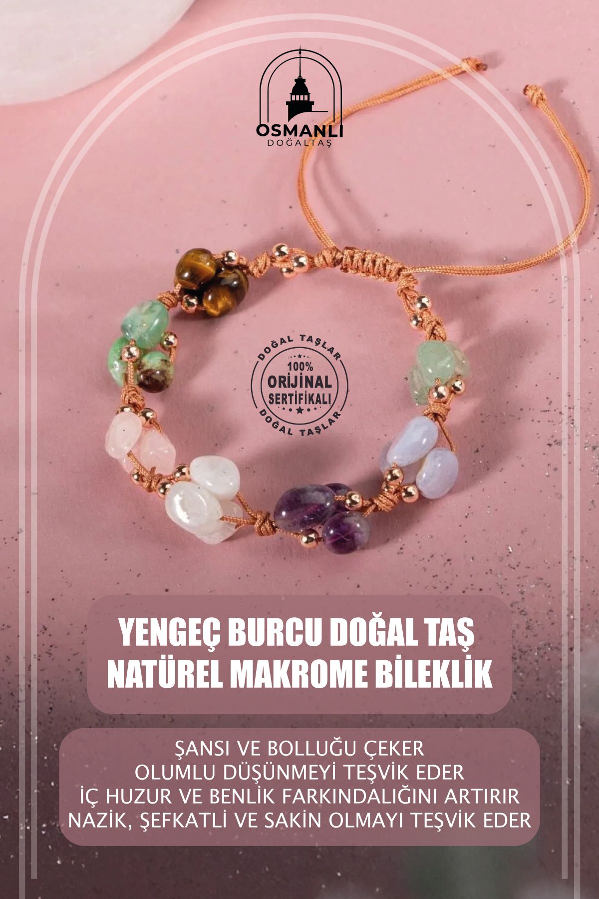 Yengeç Burcu Doğal Taş Natürel Makrome Bileklik