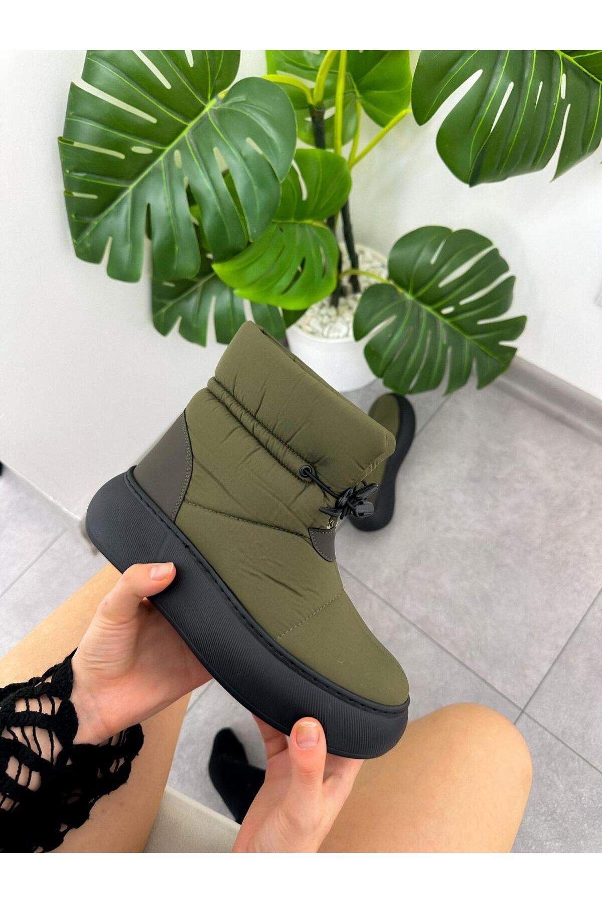 ERVANIN BUTİĞİ Haki Paraşüt (Luvit) İçi Yünlü Kadın Su Geçirmez Kar Botu