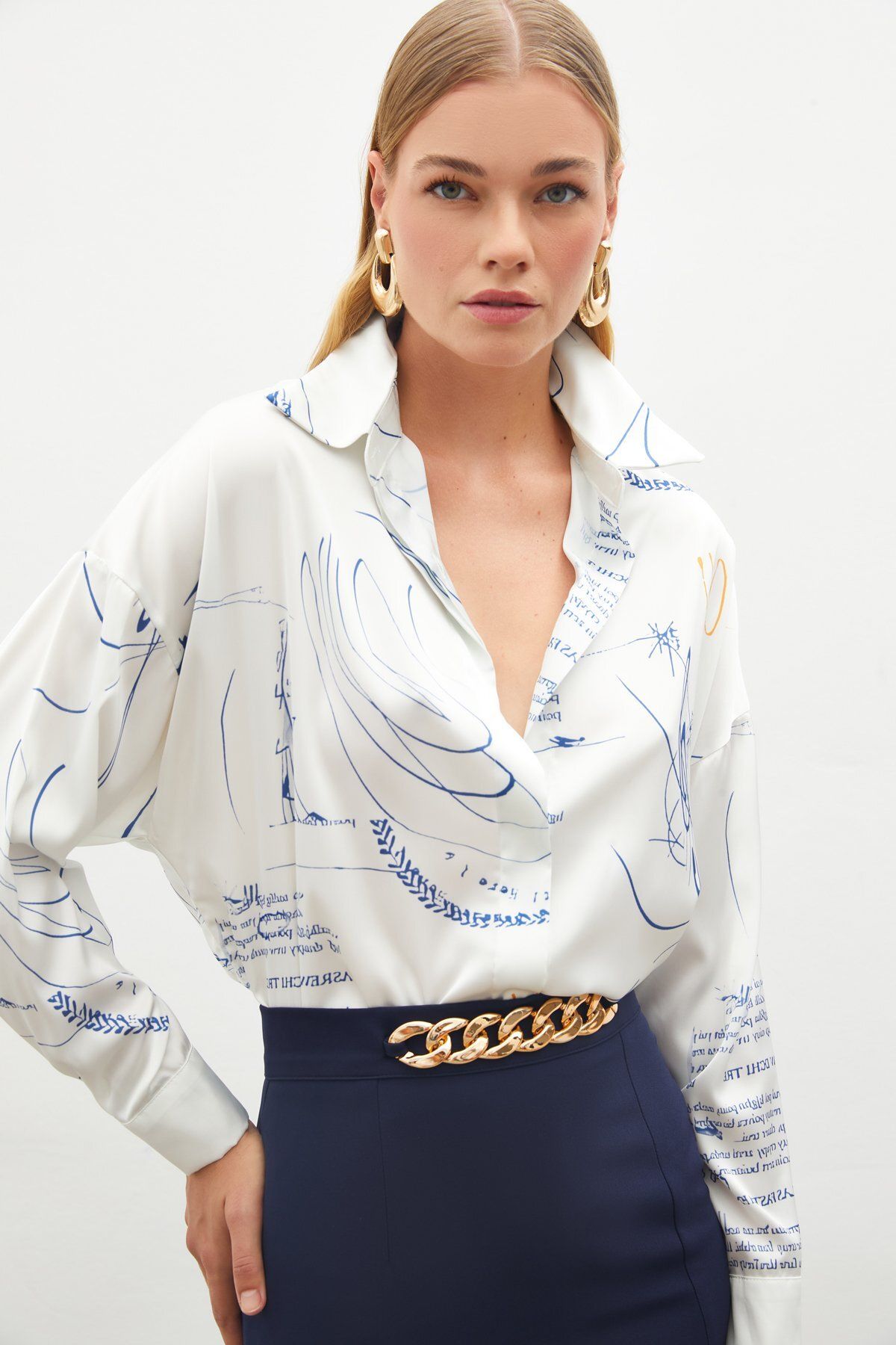 Sateen-SAX BLUE Patterned Casual Shirt 4