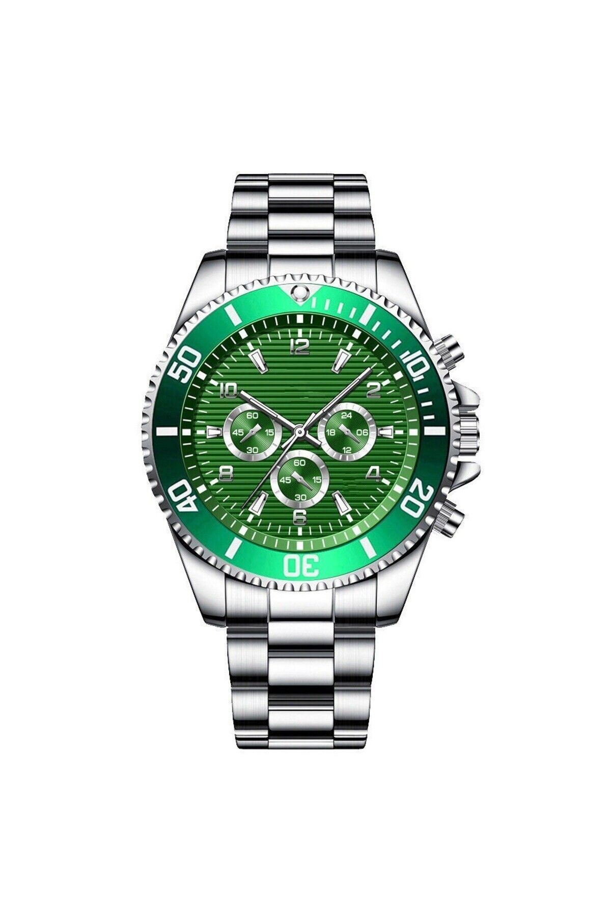 ÇENÇEN-Men's Guerriers Series - Green Dial Wrist Watch with Silver Color Steel Band 5