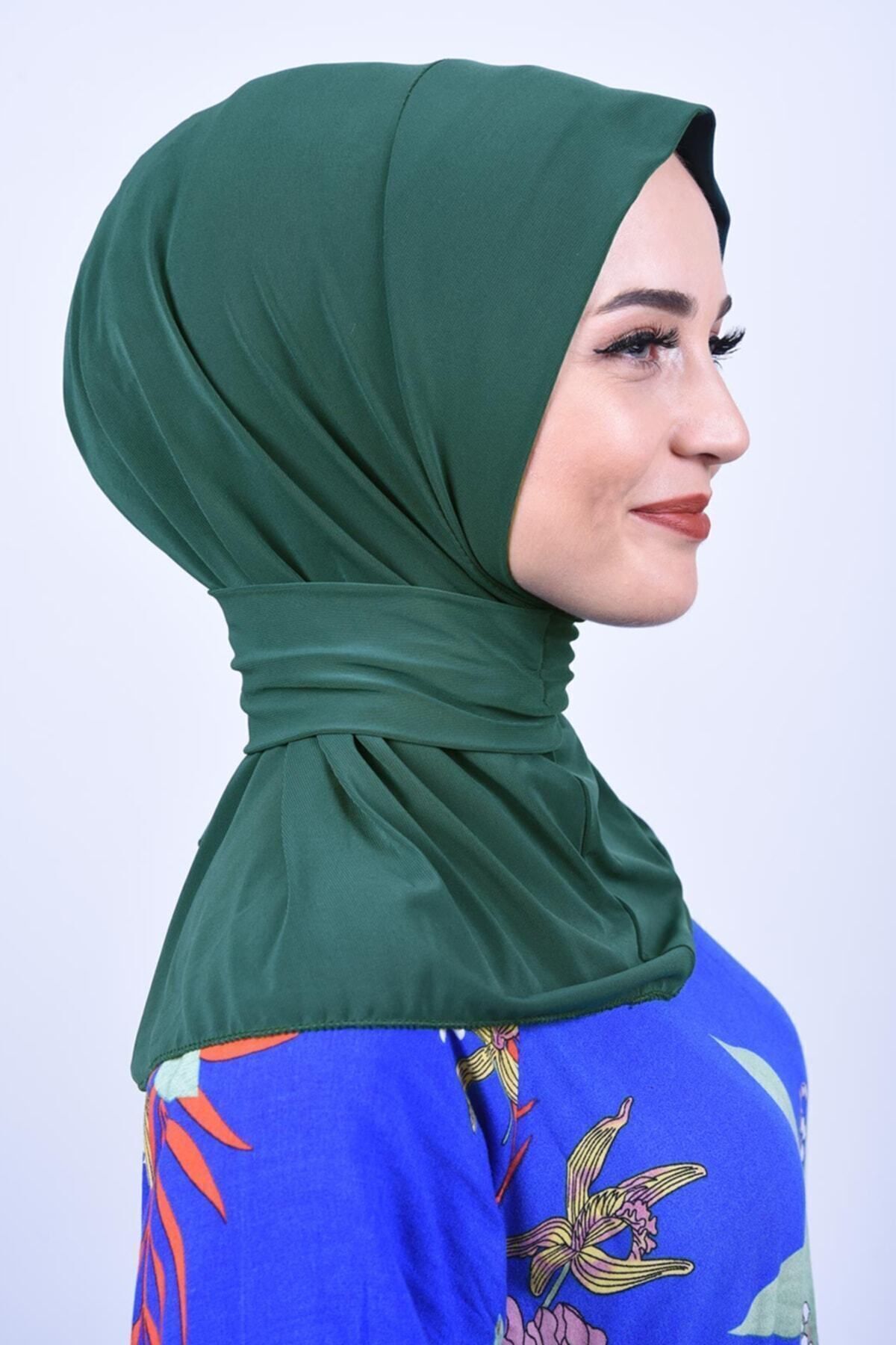 Belifanti Collection-Women's Hijab Snap Bonnet Sandy Hijab Neck Collar Bonnet Emerald Green 2