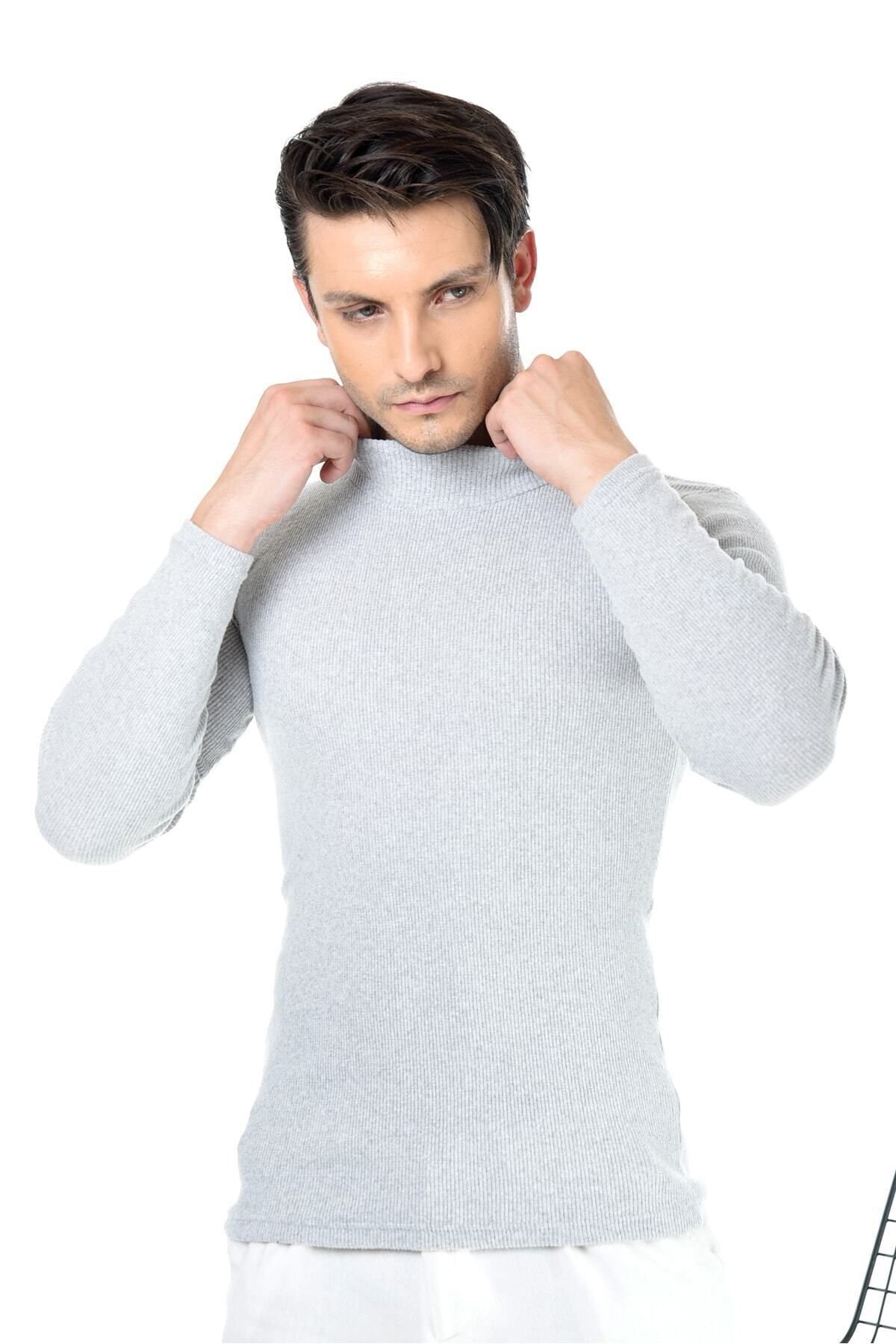 Erkek Gri Yarım Balıkçı Yaka Slim Fit Kazak — خاکستری BLF-YARIM-BOGAZLI-ERK — تصویر 2 از 4