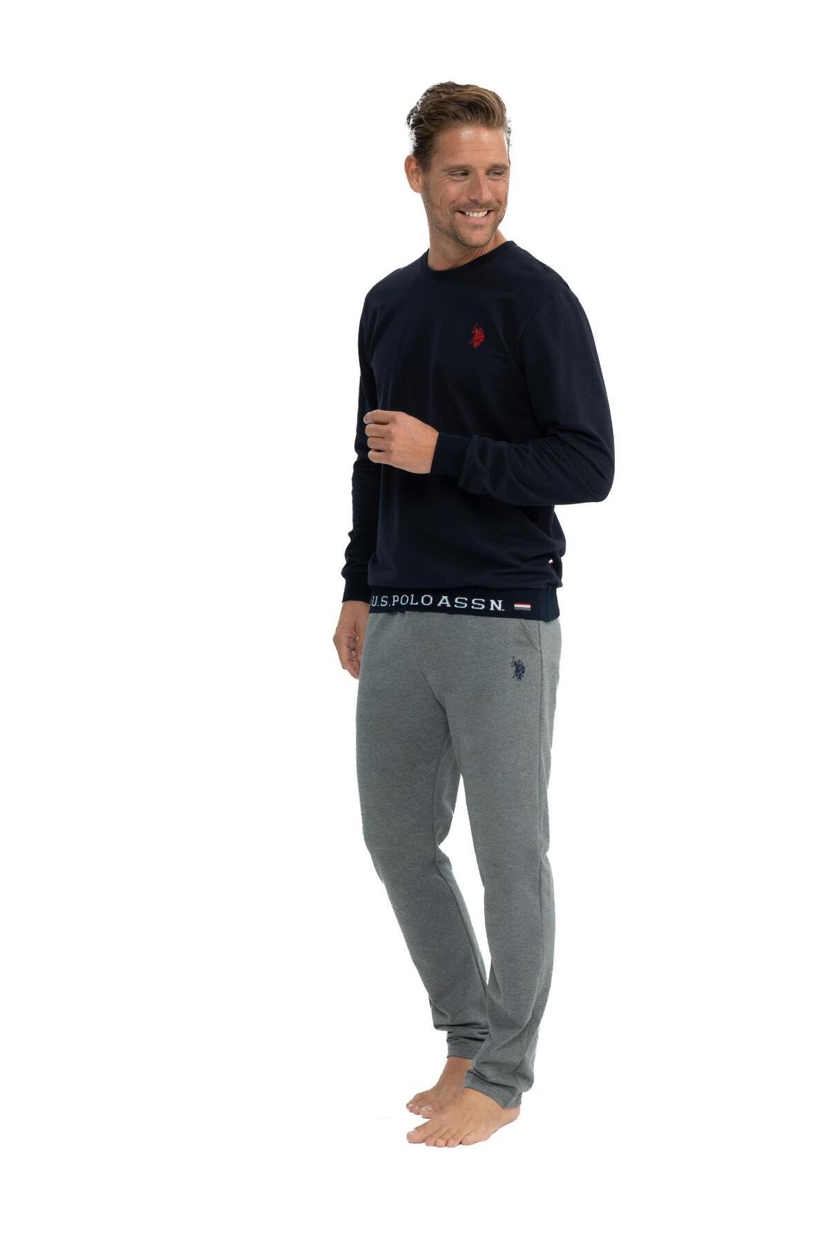 یو اس پولو ست پیژامه کشسان نخی یقه گرد مردانه U.S. Polo Assn.