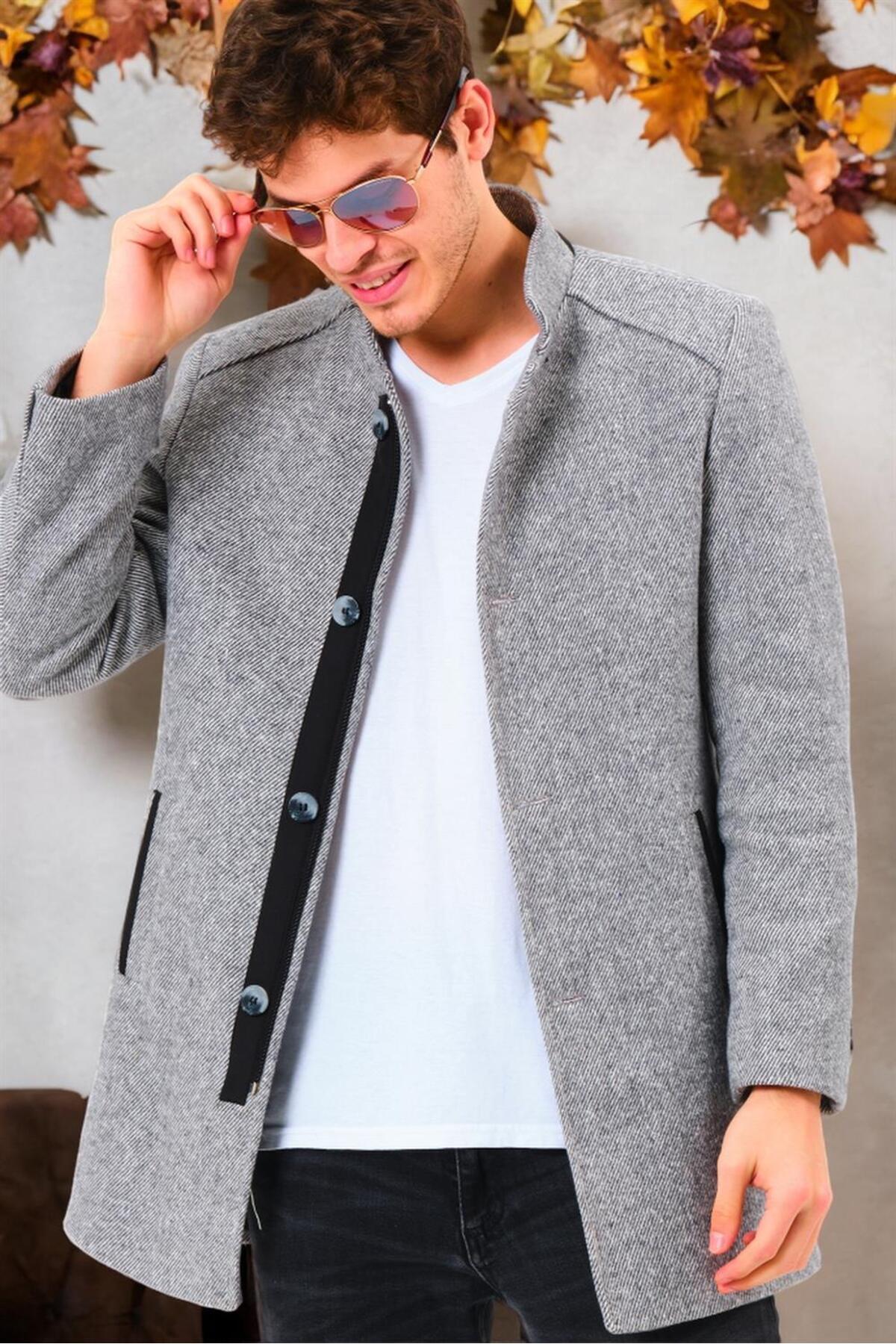 دوبری پالتو مردانه PLT8327 مدل DEWBERRY - خاکستری تیره مورب