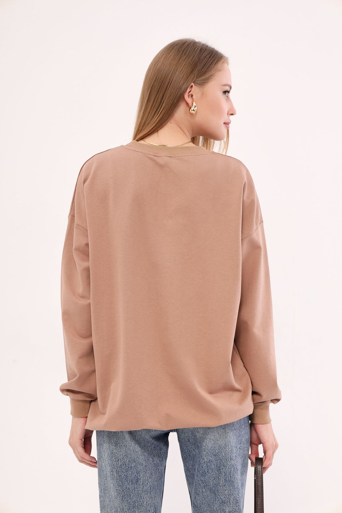 armonika-Women's Mink Round Collar Oversize Sweatshirt ARM-22K024027 5