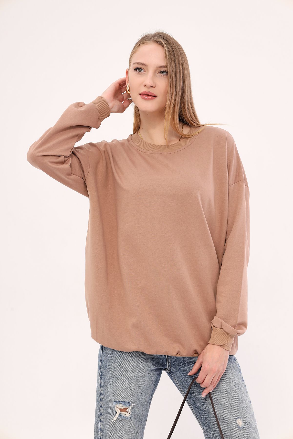 armonika-Women's Mink Round Collar Oversize Sweatshirt ARM-22K024027 1