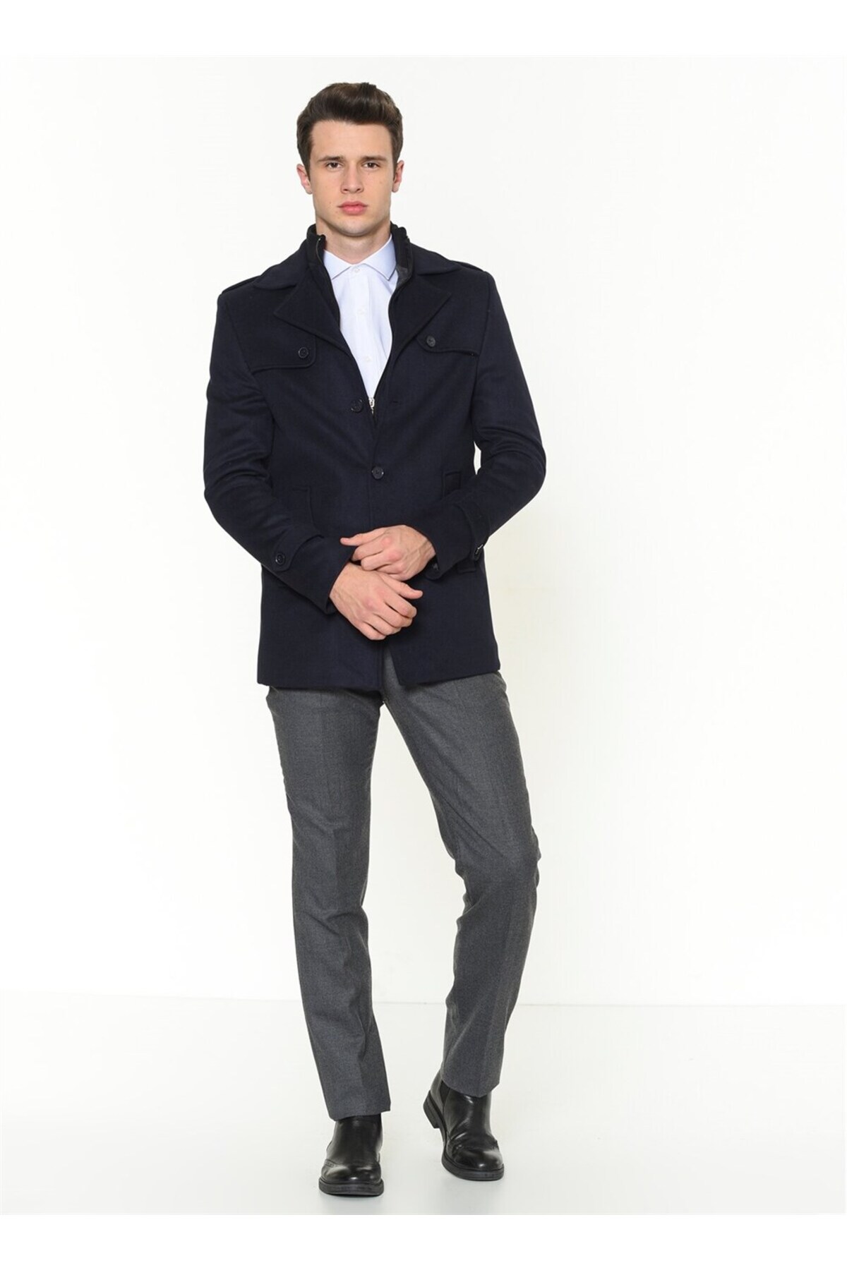 K7542 ERKEK KABAN-LACİVERT — سرمه‌ای K7542 DEWBERRY MENS COAT — تصویر 2 از 5