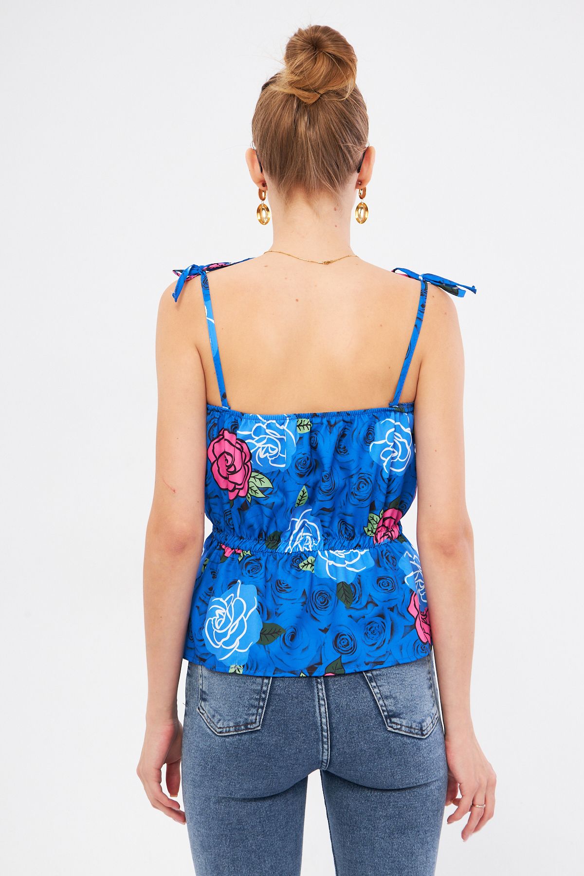 armonika-Saks Patterned Strapless Crop Blouse - with Elastic Waist and Tie Detail Arm-24Y 001116 4